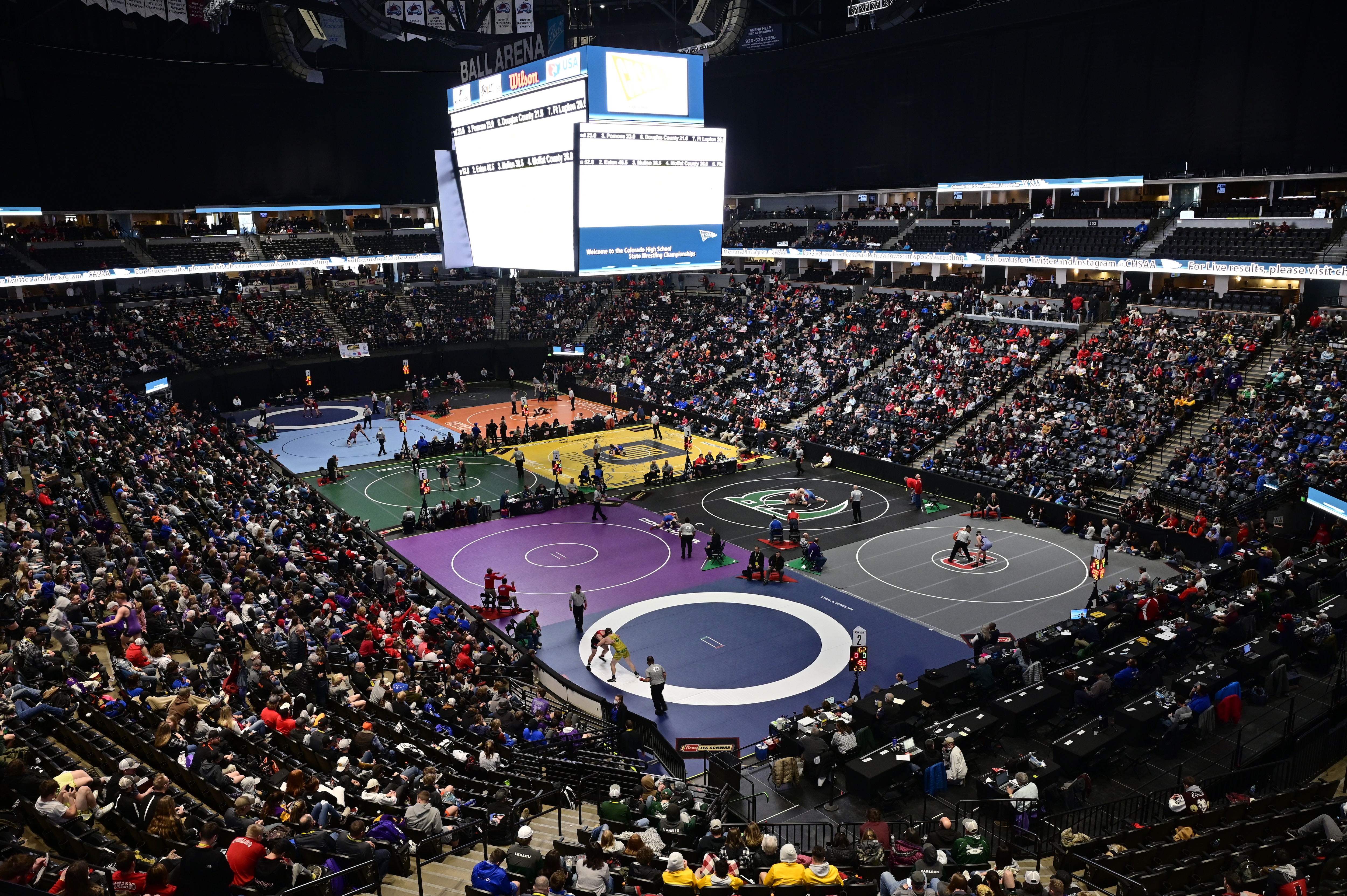 DENVER, CO - FEBRUARY 18 : Colorado state wrestling championship at Ball Arena in Denver, Colorado on Friday, February 18, 2022.(Photo by Hyoung Chang/MediaNews Group/The Denver Post via Getty Images)