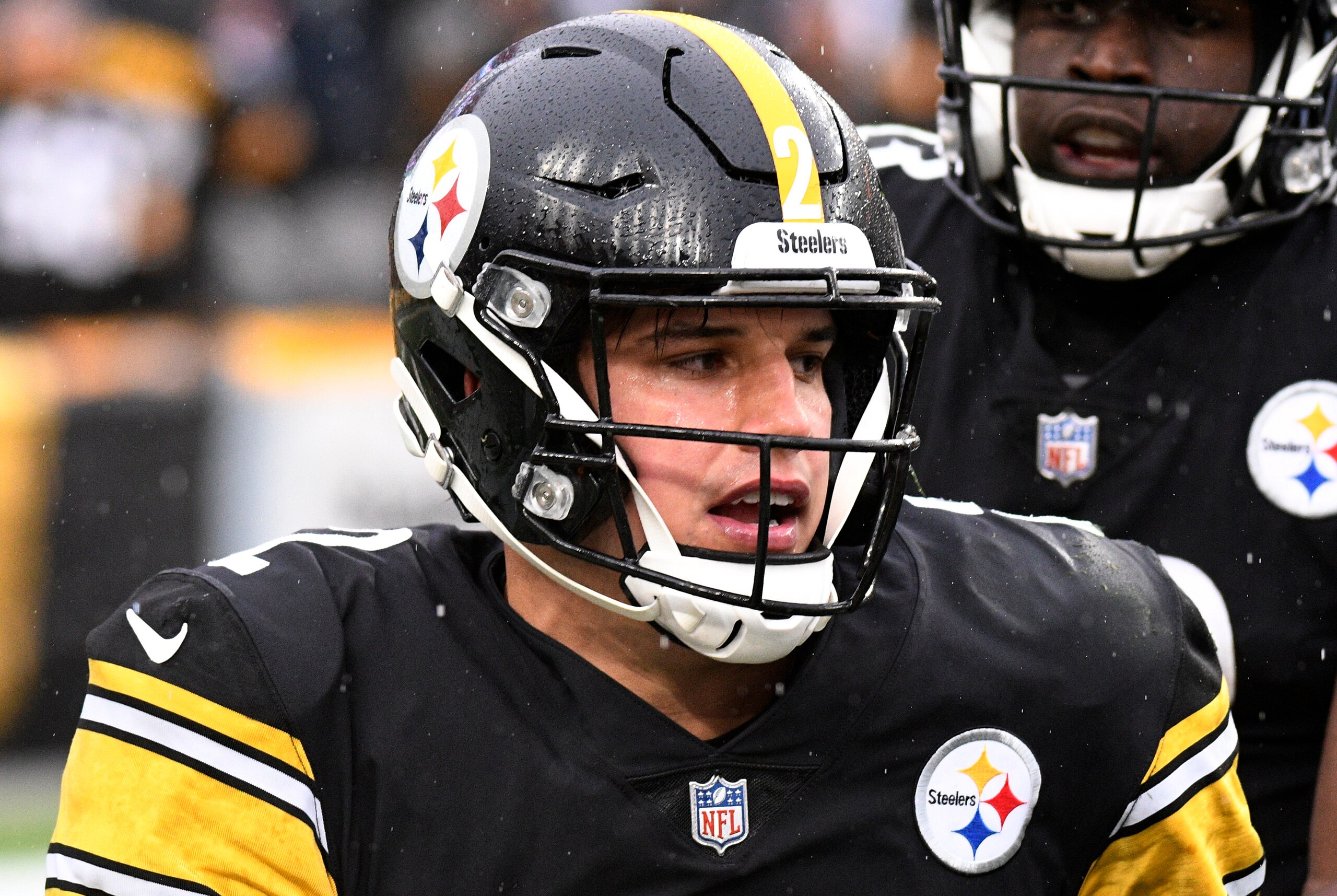 Pittsburgh Steelers quarterback Mason Rudolph (2) plays during the second half of an NFL football game against the Detroit Lions in Pittsburgh, Sunday, Nov. 14, 2021. (AP Photo/Don Wright)