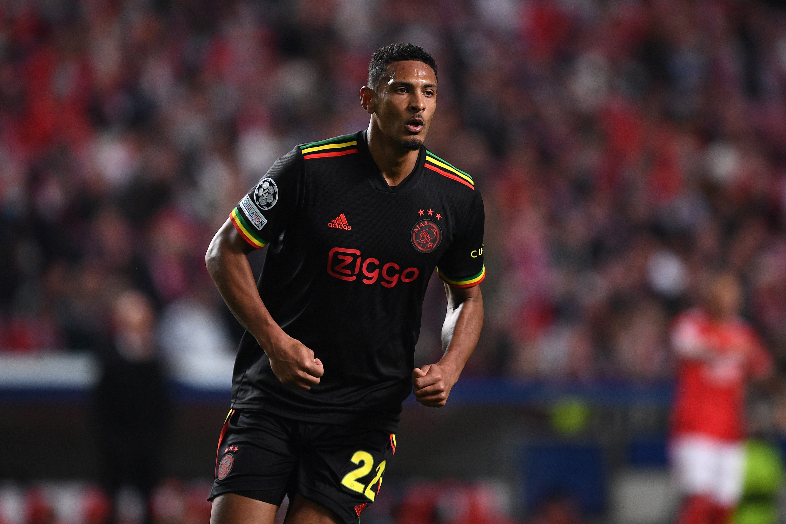 LISBON, PORTUGAL - FEBRUARY 23: Sebastien Haller of Ajax looks on during the UEFA Champions League Round Of Sixteen Leg One match between SL Benfica and AFC Ajax at Estadio da Luz on February 23, 2022 in Lisbon, Portugal. (Photo by Octavio Passos/Getty Images)