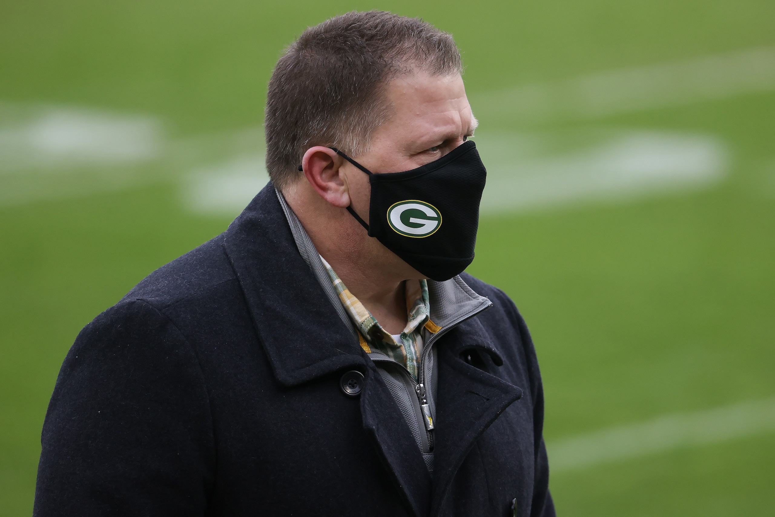 GREEN BAY, WISCONSIN - JANUARY 24: General manager Brian Gutekunst of the Green Bay Packers walks across the field before the NFC Championship game against the Tampa Bay Buccaneers at Lambeau Field on January 24, 2021 in Green Bay, Wisconsin. (Photo by Dylan Buell/Getty Images)