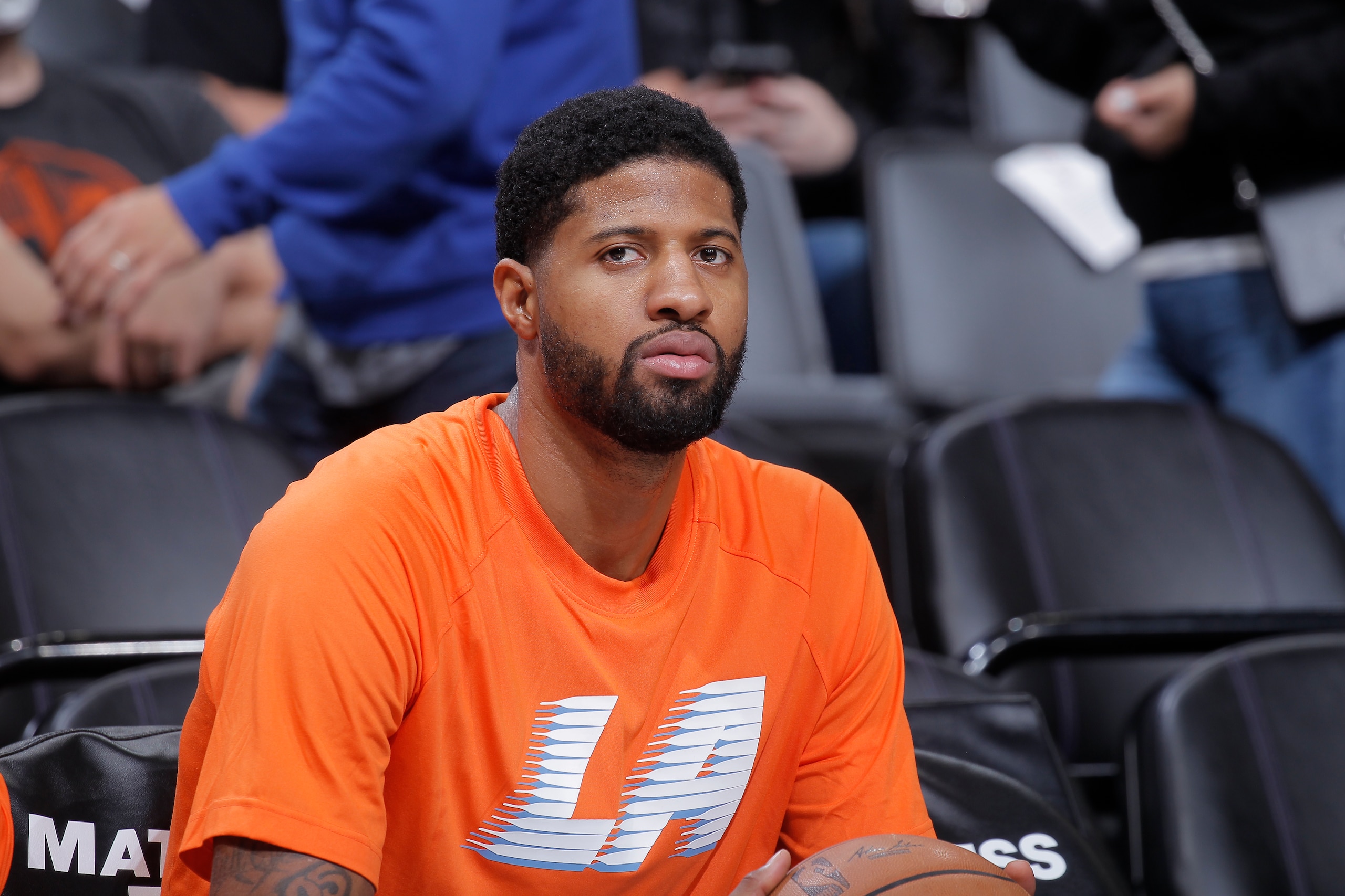 SACRAMENTO, CA - DECEMBER 22: Paul George #13 of the Los Angeles Clippers looks on during the game against the Sacramento Kings on December 22, 2021 at Golden 1 Center in Sacramento, California. NOTE TO USER: User expressly acknowledges and agrees that, by downloading and or using this photograph, User is consenting to the terms and conditions of the Getty Images Agreement. Mandatory Copyright Notice: Copyright 2021 NBAE (Photo by Rocky Widner/NBAE via Getty Images)