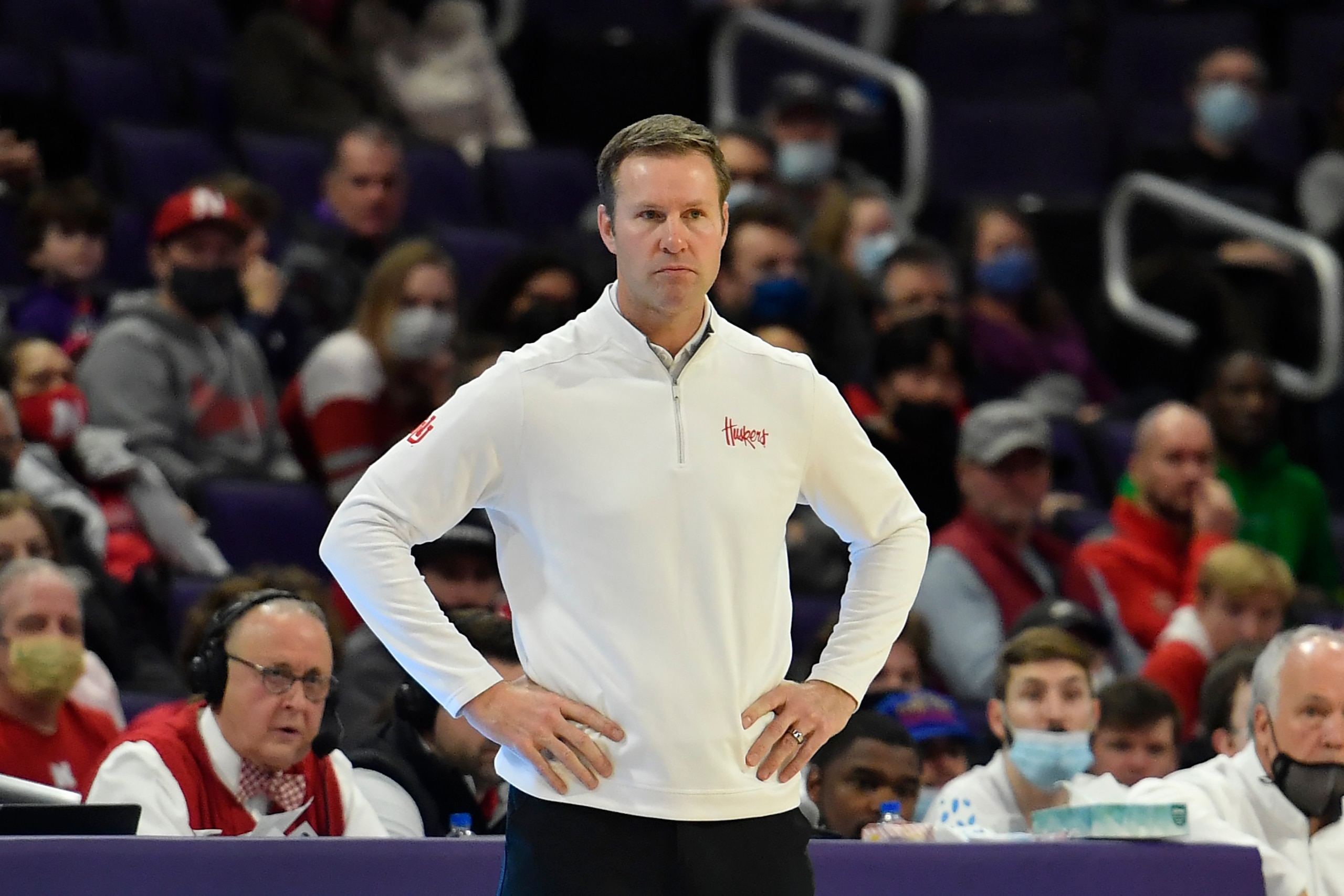 EVANSTON, ILLINOIS - FEBRUARY 22: Head coach Fred Hoiberg of the Nebraska Cornhuskers looks on in the second half against the Northwestern Wildcats at Welsh-Ryan Arena on February 22, 2022 in Evanston, Illinois. (Photo by Quinn Harris/Getty Images)