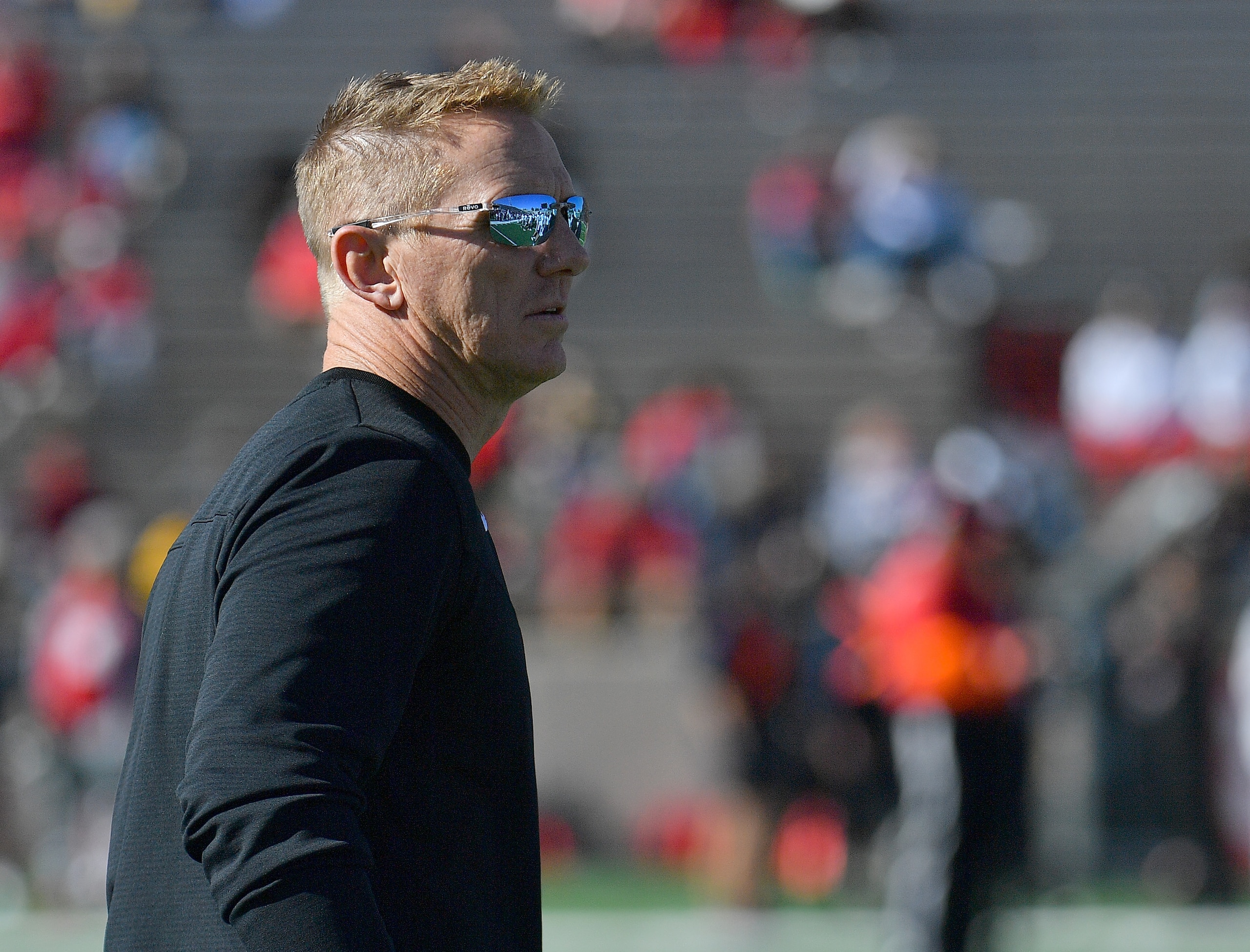 ALBUQUERQUE, NEW MEXICO - NOVEMBER 26:  Head coach Blake Anderson of the Utah State Aggies looks on during the first half of his team's game against the New Mexico Lobos at University Stadium on November 26, 2021 in Albuquerque, New Mexico.  (Photo by Sam Wasson/Getty Images)