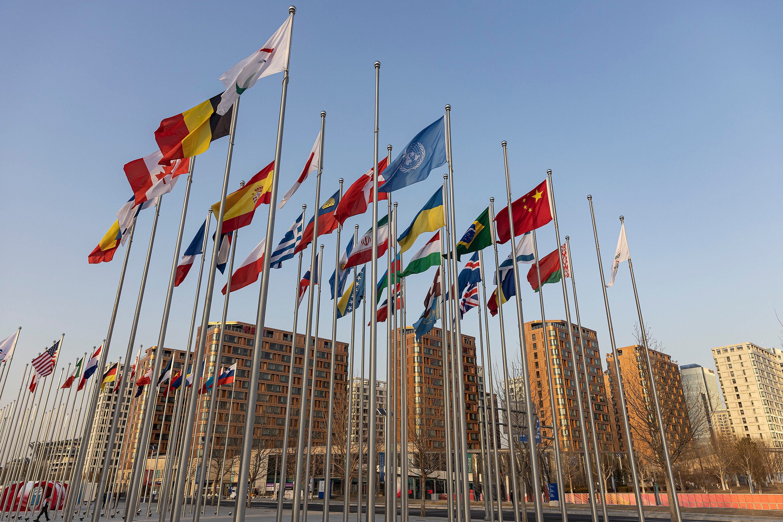 BEIJING, CHINA - MARCH 03: The national flags wave in the Paralympic Village on March 3, 2022 in Beijing, China. (Photo by Wang He/Getty Images for International Paralympic Committee)