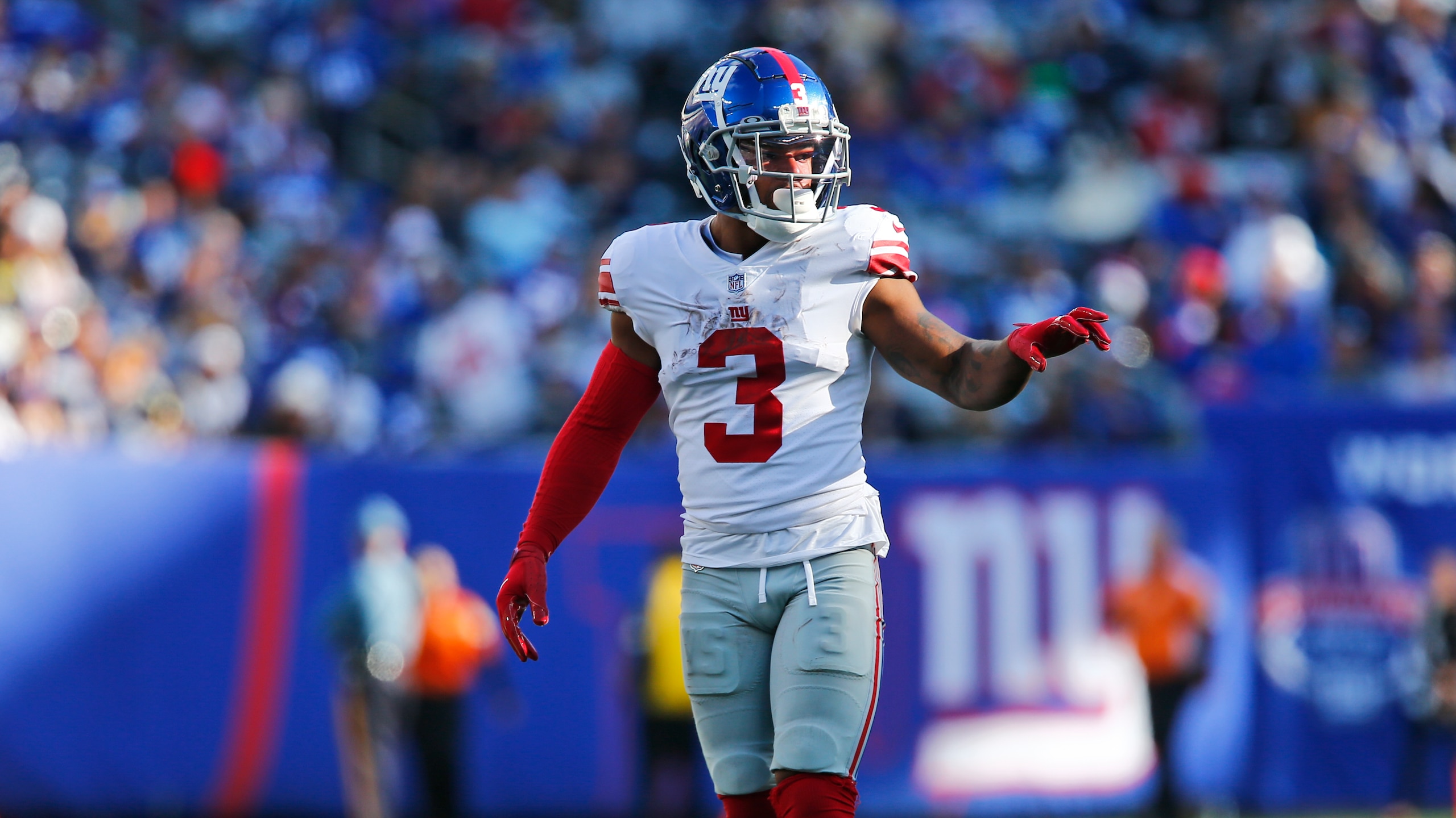 New York Giants' Sterling Shepard during the second half of an NFL football game against the Los Angeles Rams, Sunday, Oct. 17, 2021, in East Rutherford, N.J. (AP Photo/John Munson)