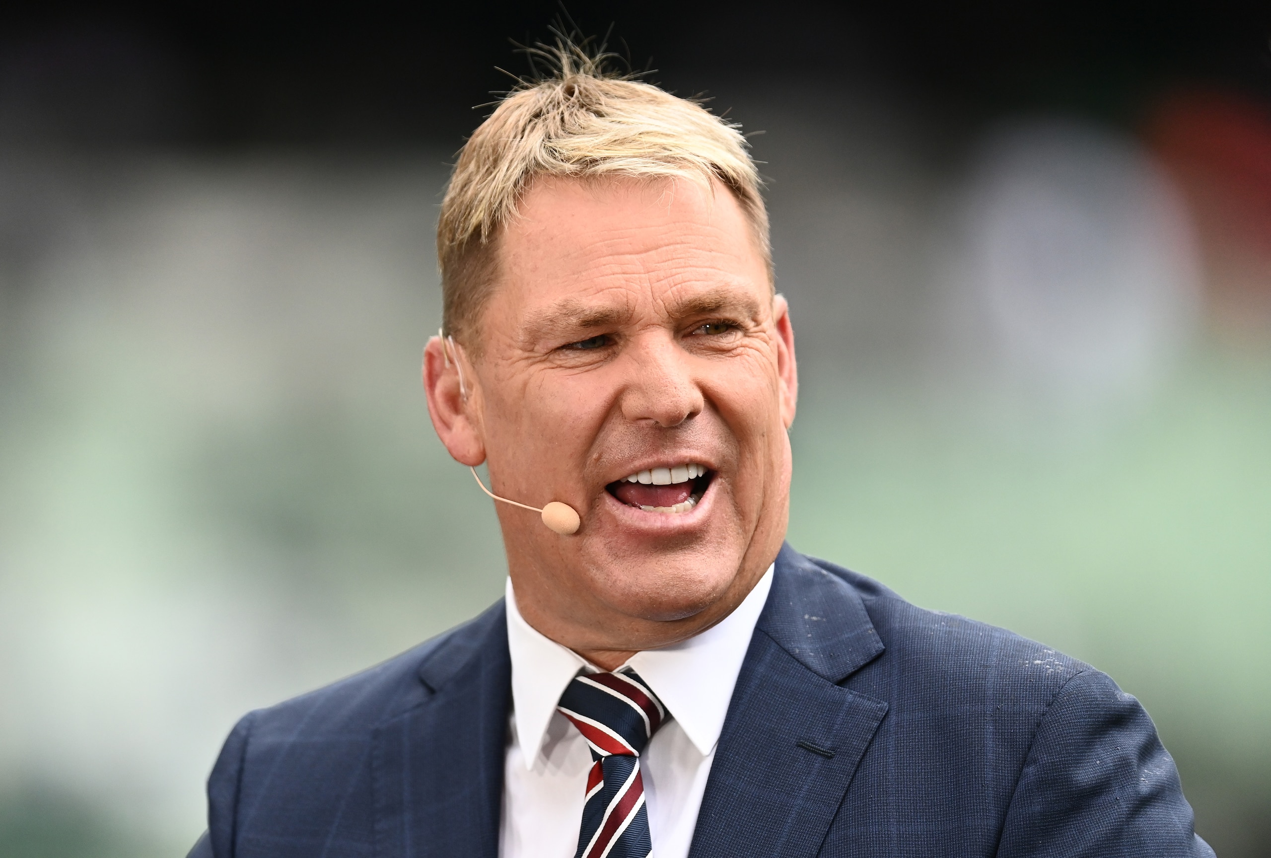 MELBOURNE, AUSTRALIA - DECEMBER 26: Former Australian cricketer and FOX Sports commentator Shane Warne is seen during day one of the Third Test match in the Ashes series between Australia and England at Melbourne Cricket Ground on December 26, 2021 in Melbourne, Australia. (Photo by Quinn Rooney/Getty Images)