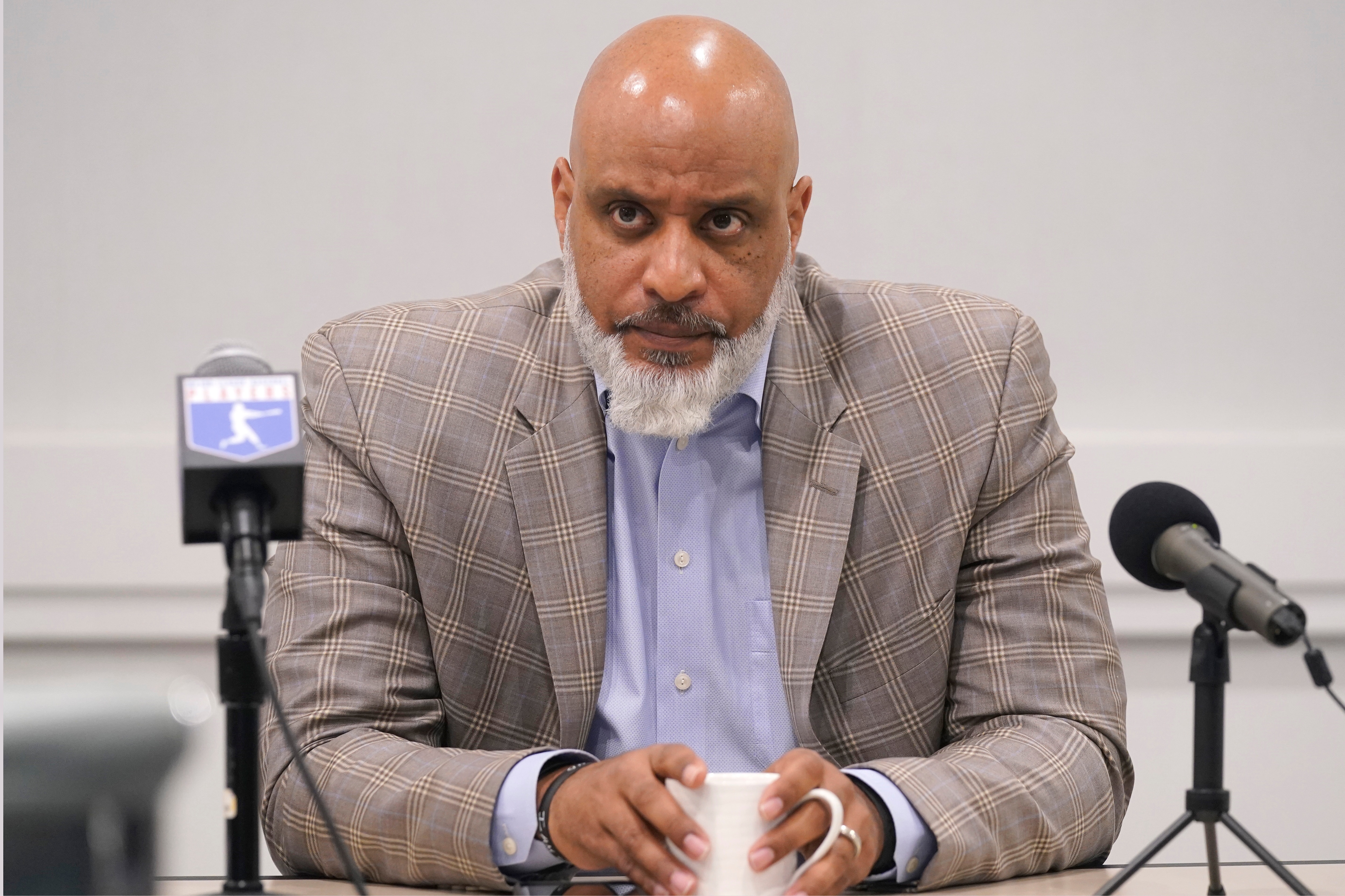 FILE - Major League Baseball union head Tony Clark listens to a question during a media availability in Irving, Texas, Thursday, Dec. 2, 2021. Major League Baseball and the players’ association are scheduled to meet Thursday, Jan. 13, 2022, in the first negotiations between the parties since labor talks broke off Dec. 1. The planning of the meeting was disclosed to The Associated Press by a person familiar with the negotiations who spoke on condition of anonymity because no announcement was made. (AP Photo/LM Otero, File) FILE - Major League Baseball union head Tony Clark listens to a question during a media availability in Irving, Texas, Thursday, Dec. 2, 2021. Major League Baseball and the players’ association are scheduled to meet Thursday, Jan. 13, 2022, in the first negotiations between the parties since labor talks broke off Dec. 1. The planning of the meeting was disclosed to The Associated Press by a person familiar with the negotiations who spoke on condition of anonymity because no announcement was made. (AP Photo/LM Otero, File)