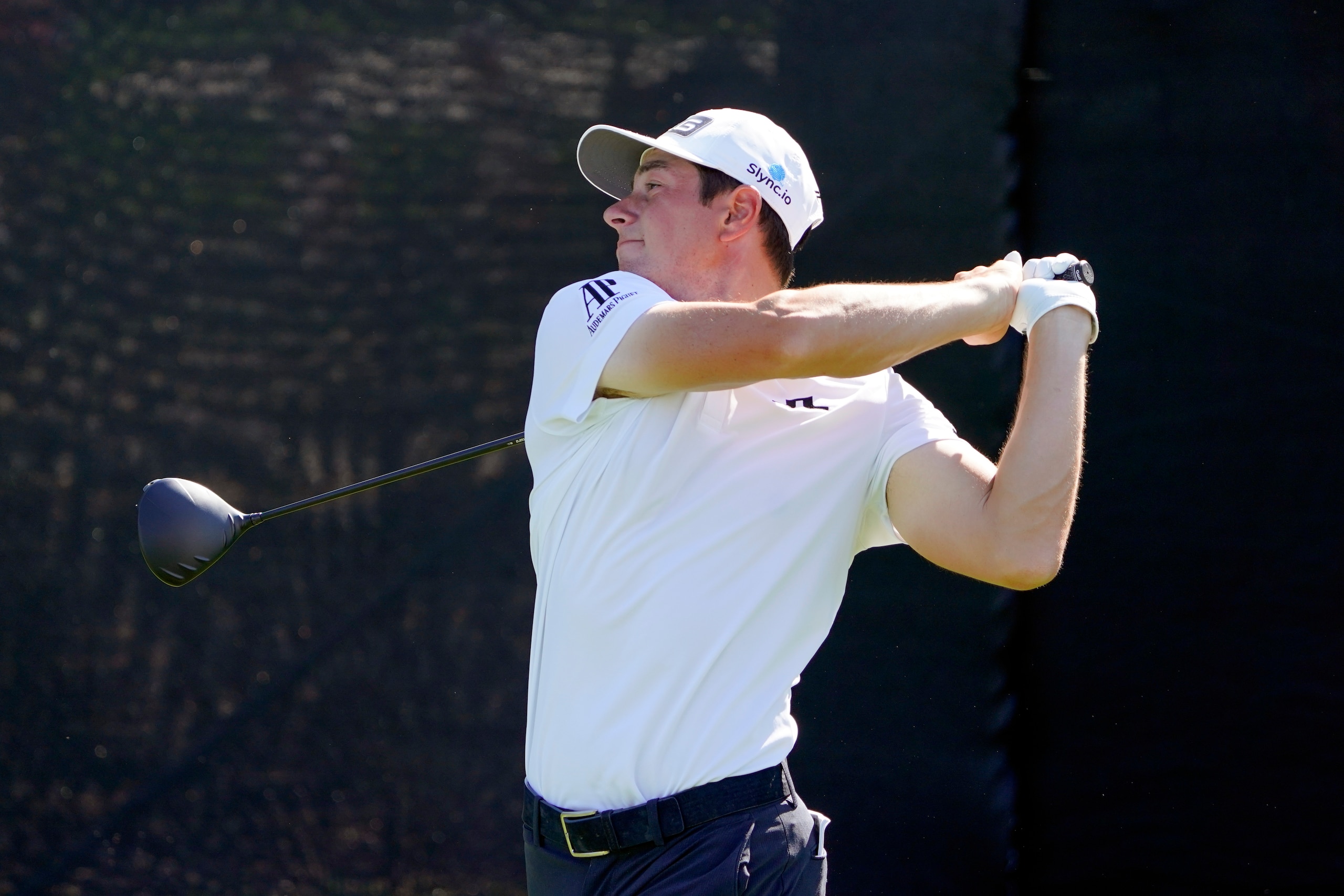 Viktor Hovland, of Norway, hits from the 18th tee box during the second round of the Arnold Palmer Invitational golf tournament Friday, March 4, 2022, in Orlando, Fla. (AP Photo/John Raoux)