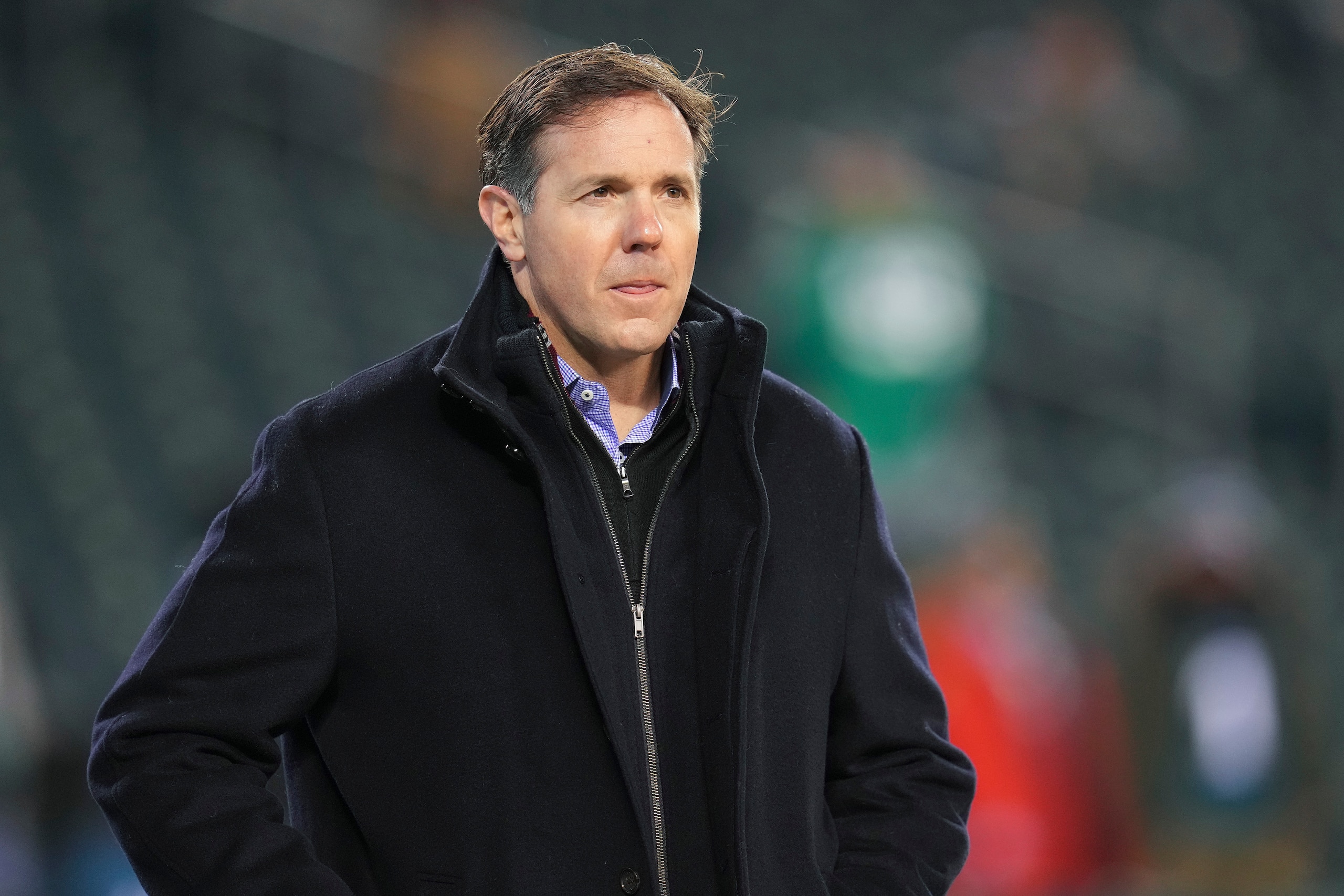 PHILADELPHIA, PA - JANUARY 08: ESPN Monday Night Football announcer Brian Griese looks on prior to the game between the Dallas Cowboys and Philadelphia Eagles at Lincoln Financial Field on January 8, 2022 in Philadelphia, Pennsylvania. (Photo by Mitchell Leff/Getty Images)