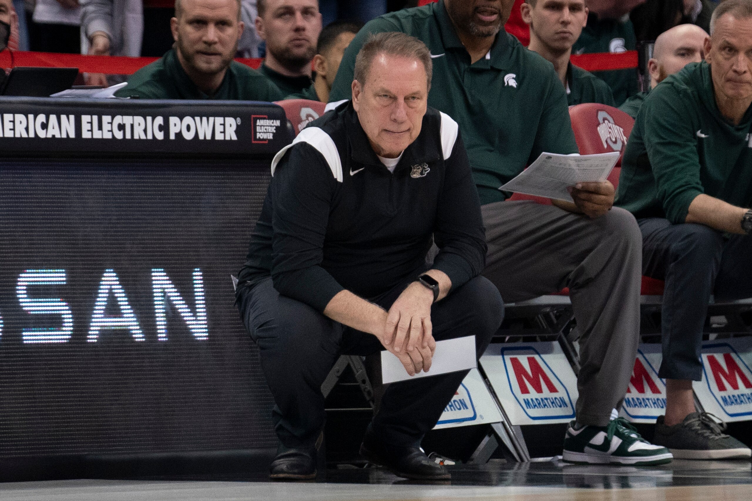 COLUMBUS, OH - MARCH 03: Michigan State Spartans head coach Tom Izzo looks on during the game between the Ohio State Buckeyes and the Michigan State Spartans at Value City Arena in Columbus, Ohio on March 3, 2022. (Photo by Jason Mowry/Icon Sportswire via Getty Images)