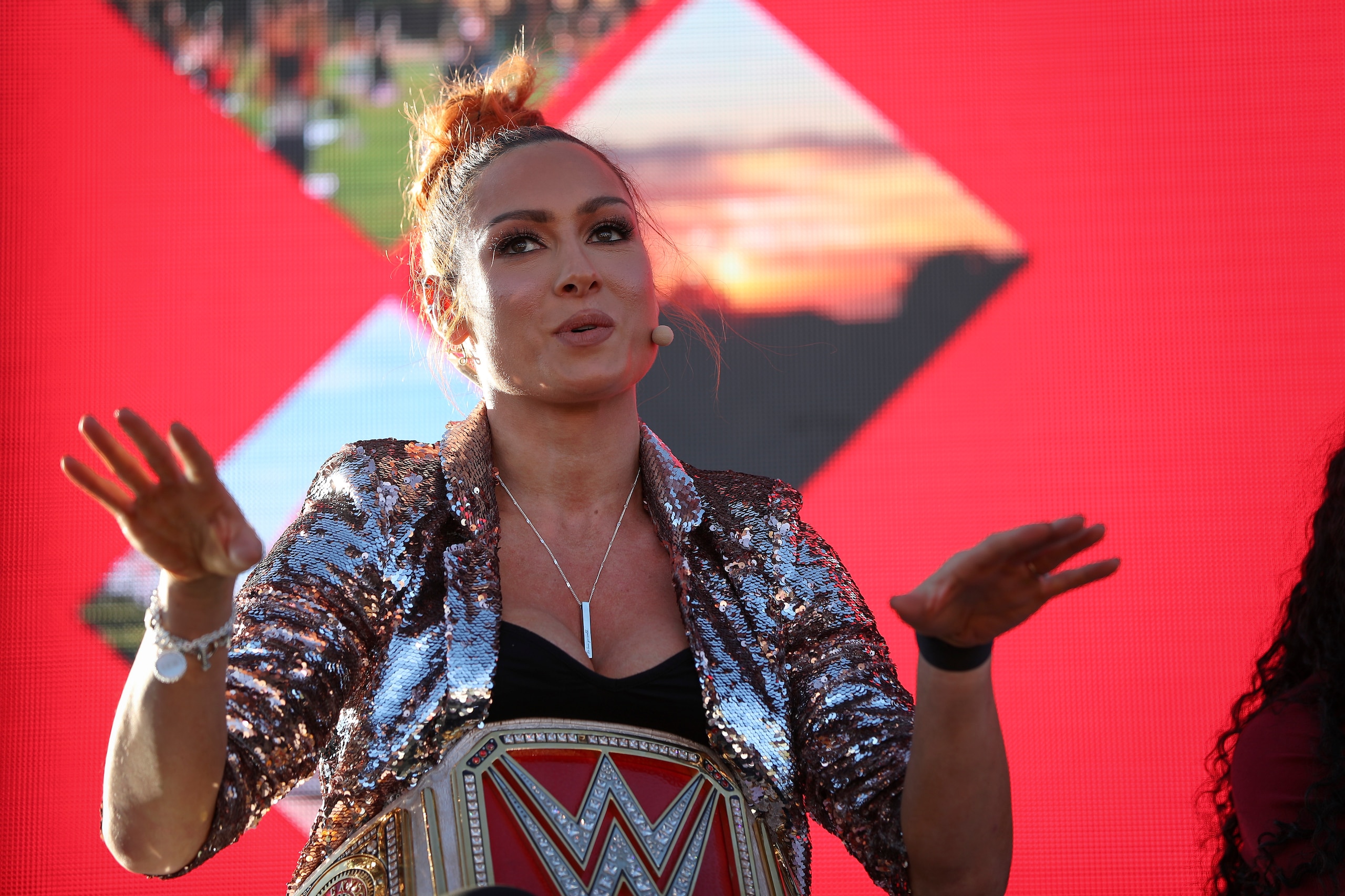 NEWPORT BEACH, CALIFORNIA - OCTOBER 21: WWE Raw champion Becky Lynch speaks at the espnW Women + Sports Summit held at The Resort at Pelican Hill on October 21, 2019 in Newport Beach, California. (Photo by Meg Oliphant/Getty Images)