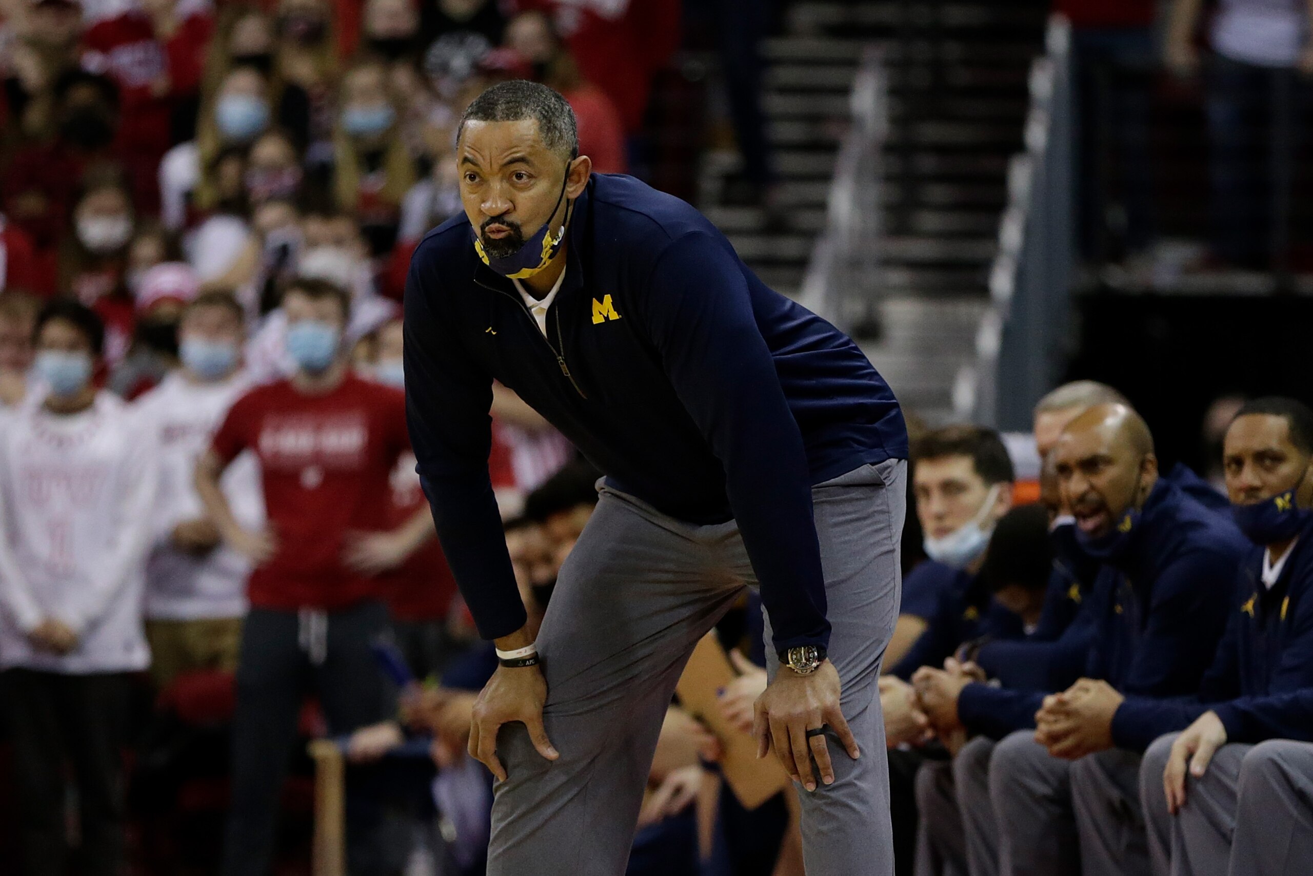 MADISON, WISCONSIN - FEBRUARY 20: Michigan Wolverines Head Coach Juwan Howard during the second half against the Wisconsin Badgers at Kohl Center on February 20, 2022 in Madison, Wisconsin. Wisconsin defeated Michigan 77-63. (Photo by John Fisher/Getty Images)