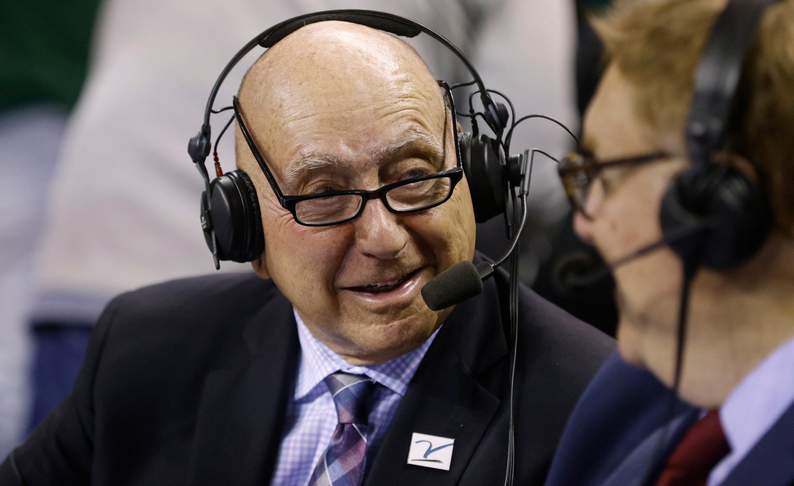 WACO, TX - DECEMBER 12: Sports commentator Dick Vitale prepares to call Sundays Baylor-Villanova game court side at the Ferrell Center on December 12, 2021 in Waco, Texas. (Photo by Ron Jenkins/Getty Images)