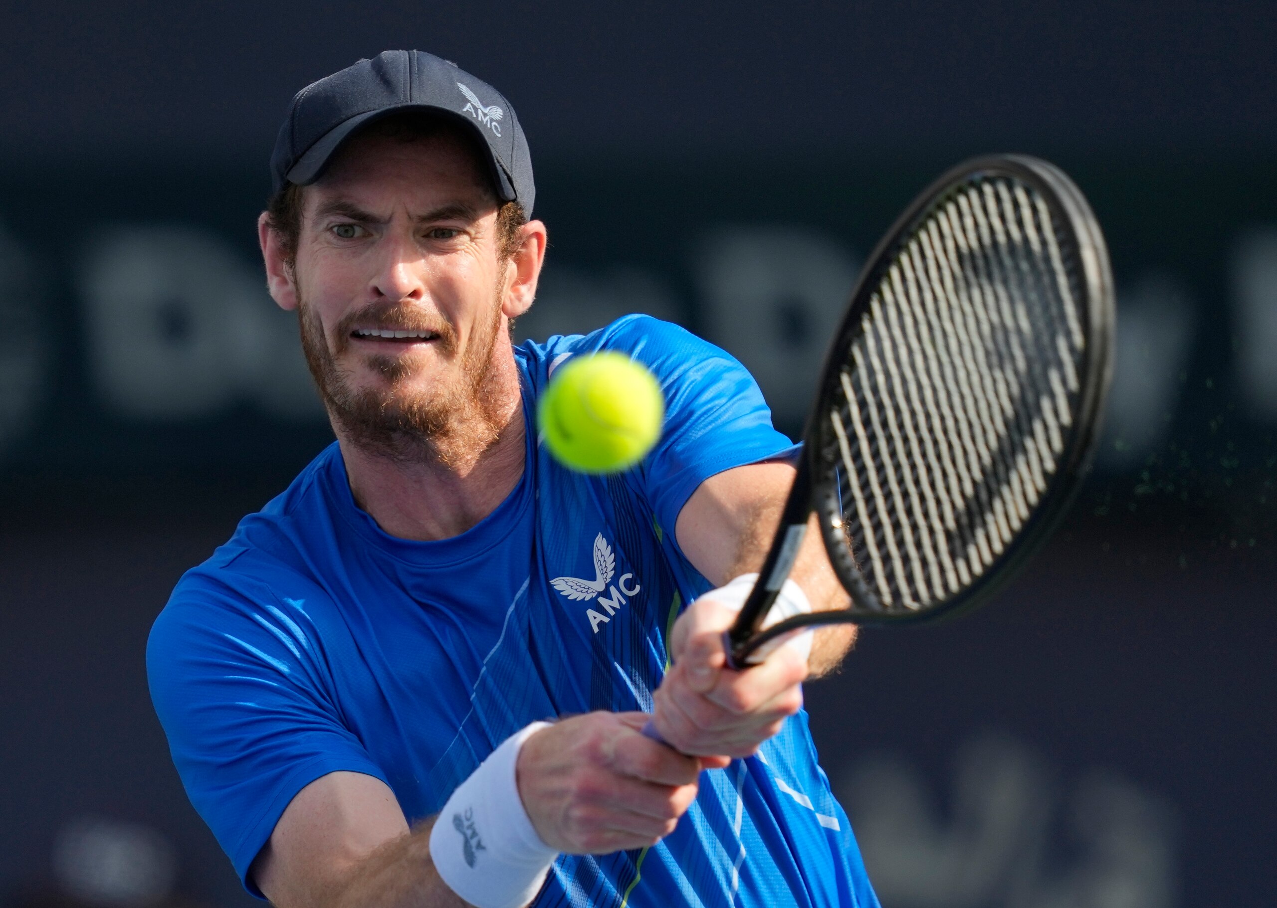 Andy Murray of Britain return the ball to Italy's Jannik Sinner during a match of the Dubai Duty Free Tennis Championship in Dubai, United Arab Emirates, Wednesday, Feb. 23, 2022. (AP Photo/Kamran Jebreili) Andy Murray of Britain return the ball to Italy's Jannik Sinner during a match of the Dubai Duty Free Tennis Championship in Dubai, United Arab Emirates, Wednesday, Feb. 23, 2022. (AP Photo/Kamran Jebreili)