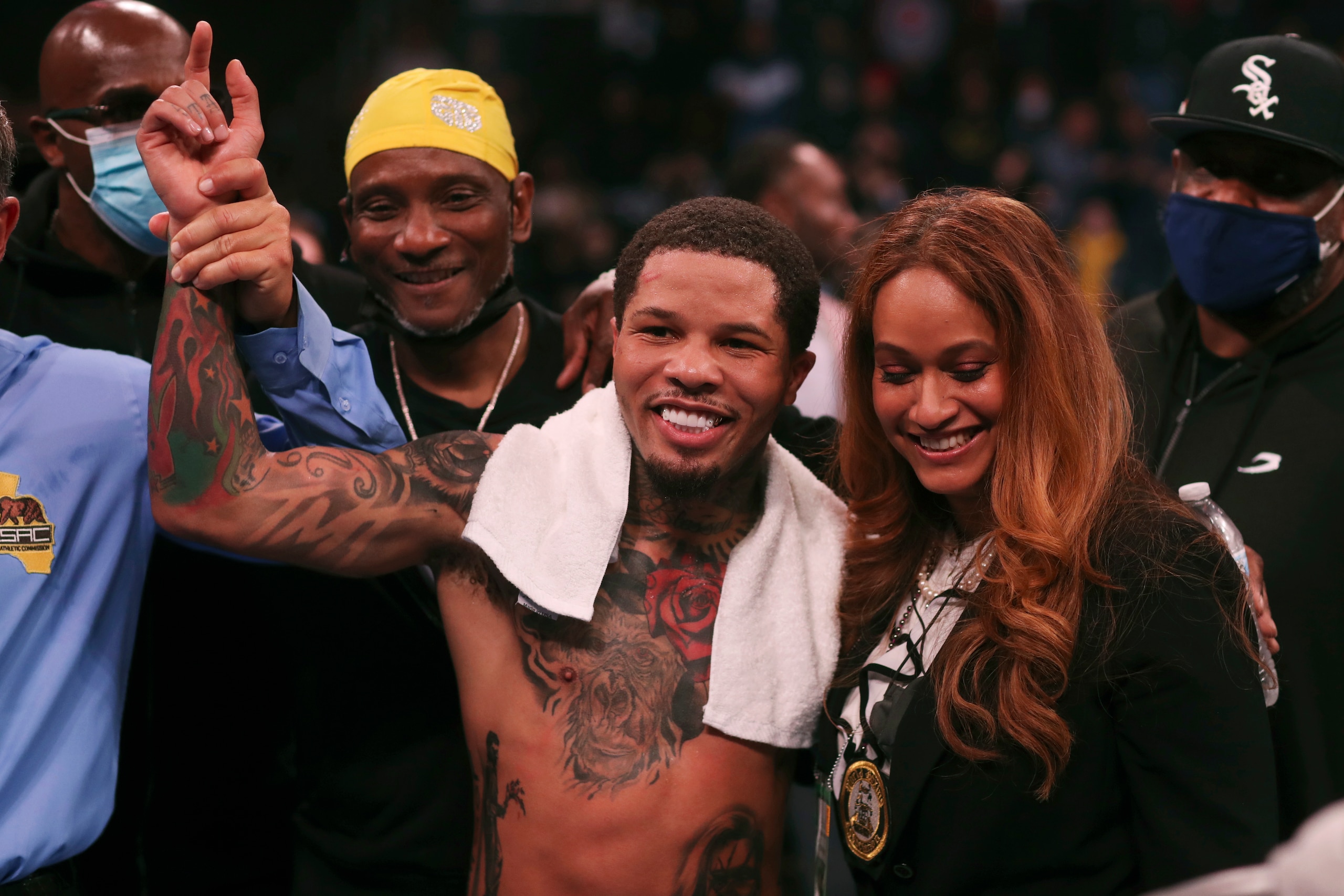 Gervonta Davis, celebrates after beating Isaac Cruz in their WBC lightweight title boxing bout in Los Angeles Sunday, Dec. 5, 2021. (AP Photo/David Swanson)