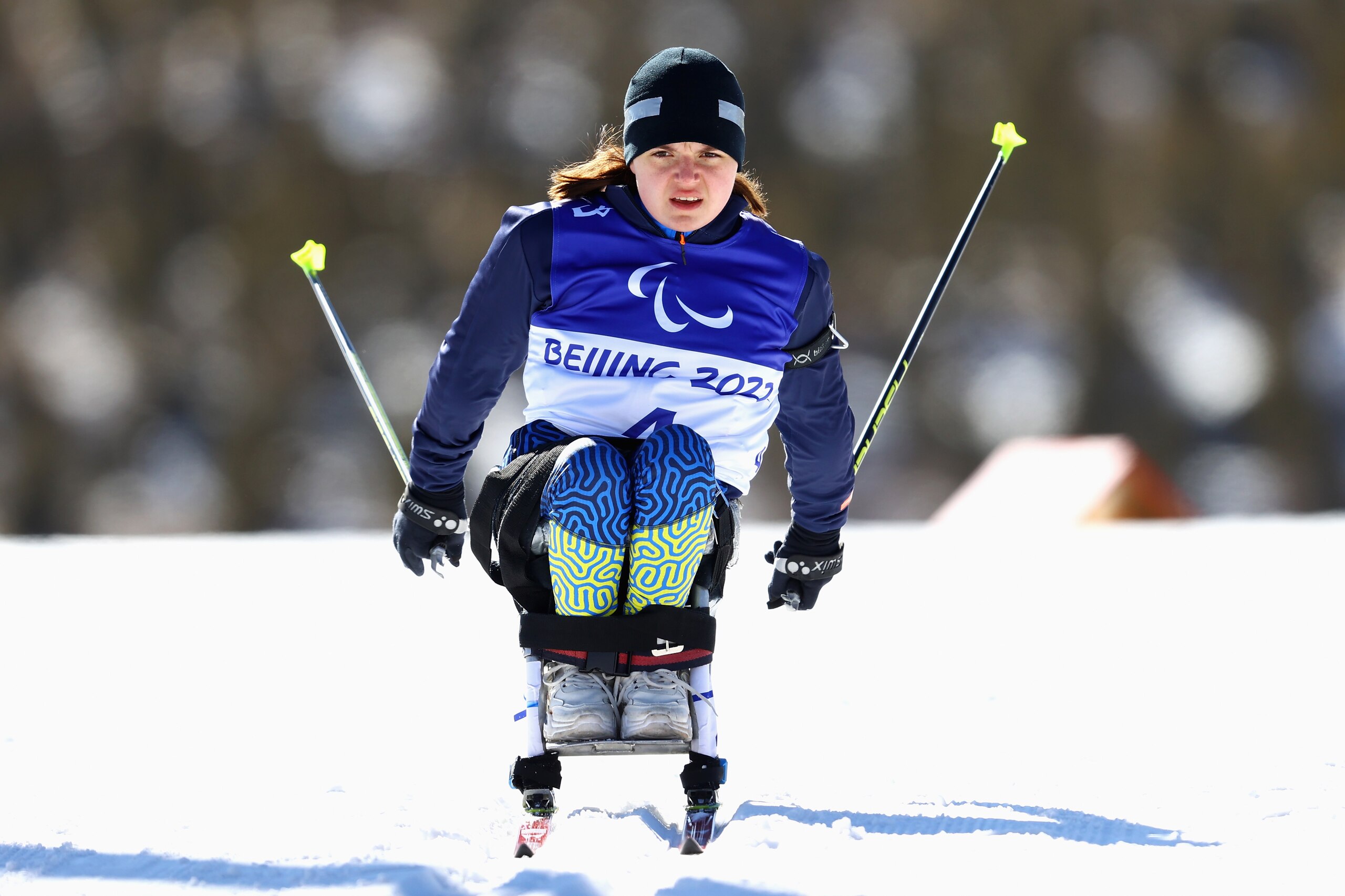 BEIJING, CHINA - MARCH 05: Anastasiia Laletina of Ukraine competes in the Women's Sprint Sitting Paralympic Para Biathlon during Day One of the Beijing 2022 Winter Paralympics at Zhangjiakou National Biathlon Centre on March 05, 2022 in Beijing, China. (Photo by Michael Steele/Getty Images) BEIJING, CHINA - MARCH 05: Anastasiia Laletina of Ukraine competes in the Women's Sprint Sitting Paralympic Para Biathlon during Day One of the Beijing 2022 Winter Paralympics at Zhangjiakou National Biathlon Centre on March 05, 2022 in Beijing, China. (Photo by Michael Steele/Getty Images)
