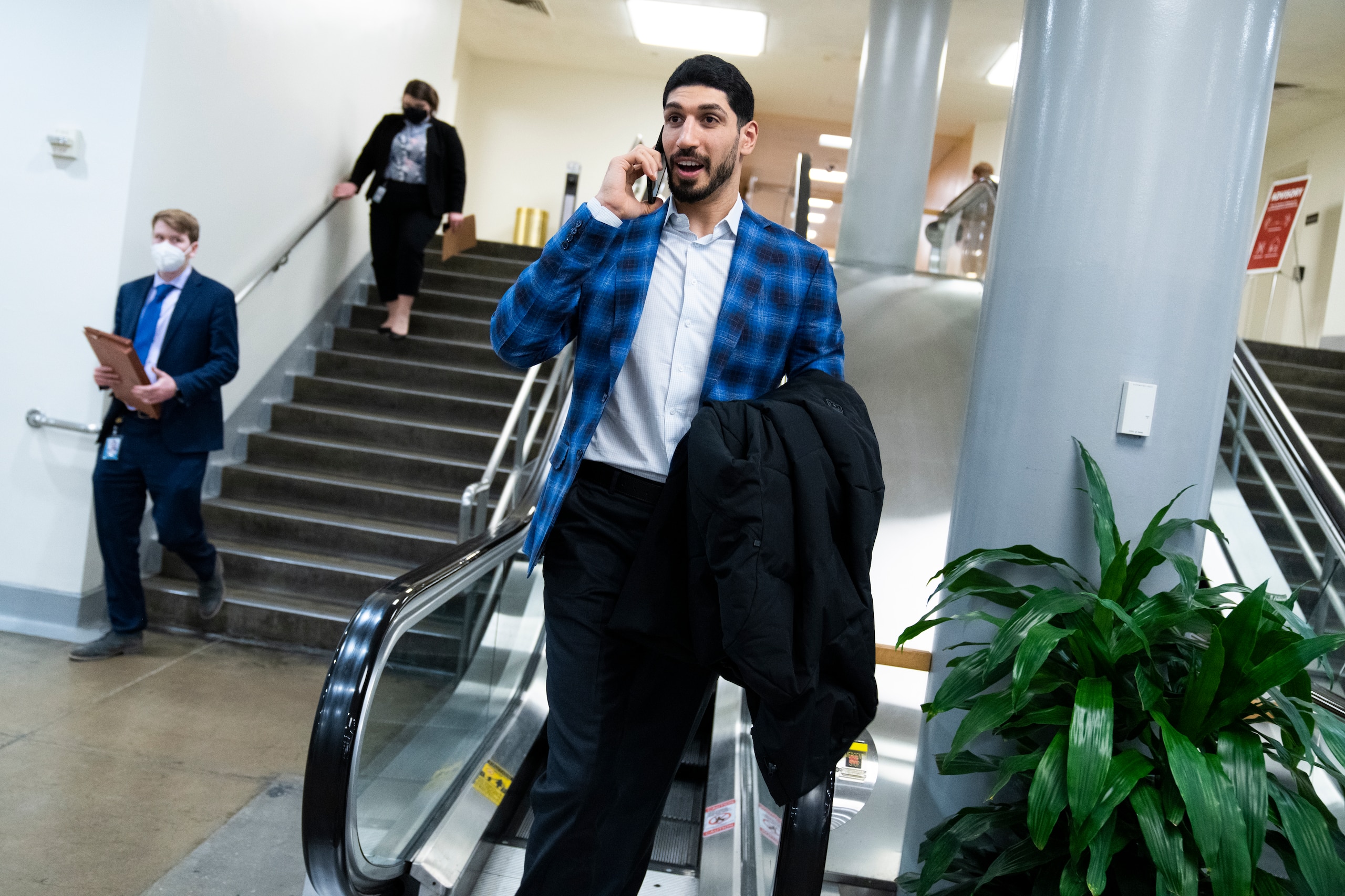 UNITED STATES - FEBRUARY 16: Enes Kanter Freedom, a former National Basketball Association player, is seen in the U.S. Capitol during a senate vote on Wednesday, February 16, 2022. (Tom Williams/CQ-Roll Call, Inc via Getty Images)