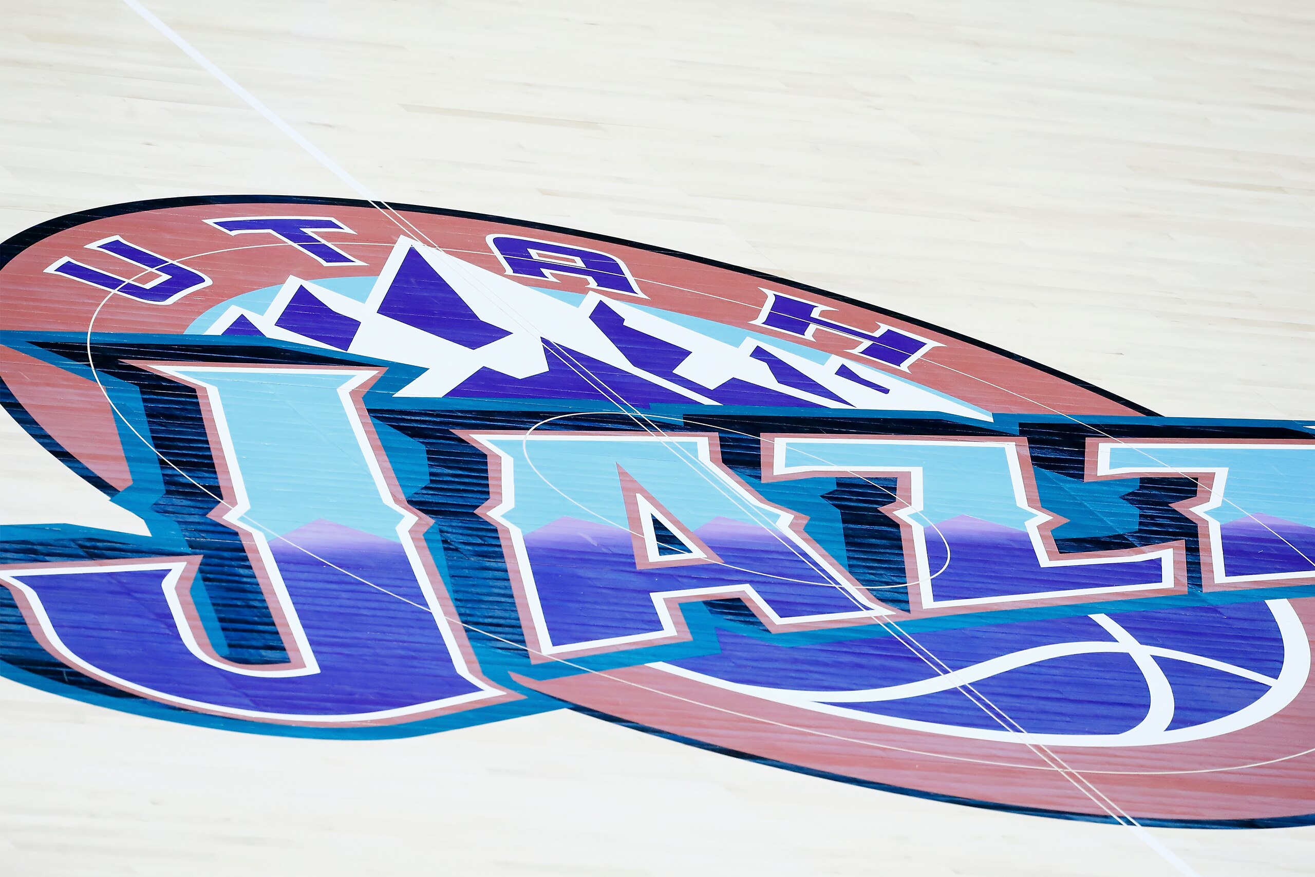 SALT LAKE CITY, UT - FEBRUARY 26: Close up of the Utah Jazz logo during a game at the Vivint Smart Home Arena on February 26, 2020 in Salt Lake City, UT. NOTE TO USER: User expressly acknowledges and agrees that, by downloading and or using this photograph, User is consenting to the terms and conditions of the Getty Images License Agreement. Mandatory Credit: 2020 NBAE (Photo by Chris Elise/NBAE via Getty Images)