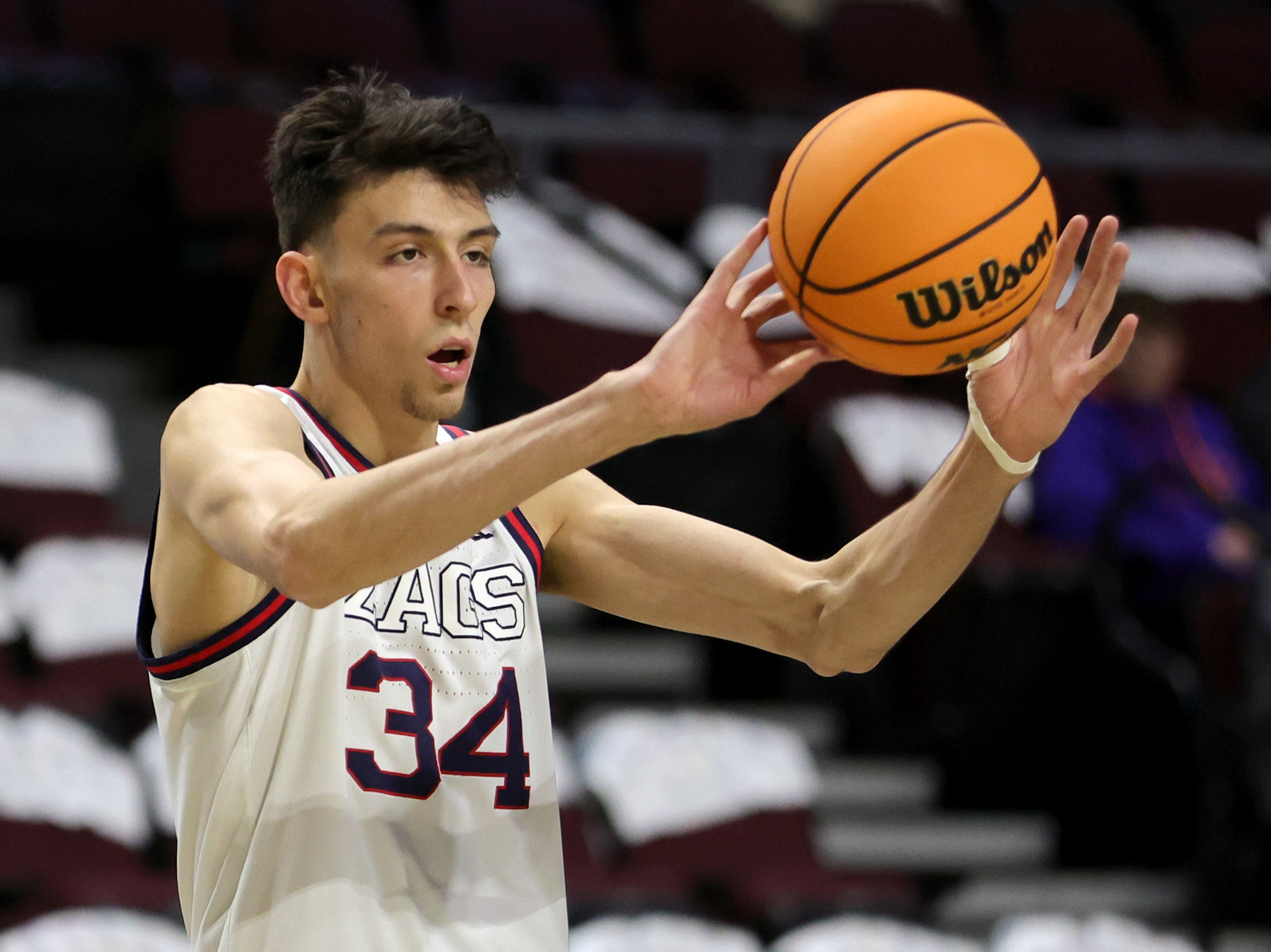 LAS VEGAS, NEVADA - MARCH 08: Chet Holmgren #34 of the Gonzaga Bulldogs warms up before the championship game of the West Coast Conference basketball tournament against the Saint Mary's Gaels at the Orleans Arena on March 08, 2022 in Las Vegas, Nevada. The Bulldogs defeated the Gaels 82-69. (Photo by Ethan Miller/Getty Images) LAS VEGAS, NEVADA - MARCH 08: Chet Holmgren #34 of the Gonzaga Bulldogs warms up before the championship game of the West Coast Conference basketball tournament against the Saint Mary's Gaels at the Orleans Arena on March 08, 2022 in Las Vegas, Nevada. The Bulldogs defeated the Gaels 82-69. (Photo by Ethan Miller/Getty Images)