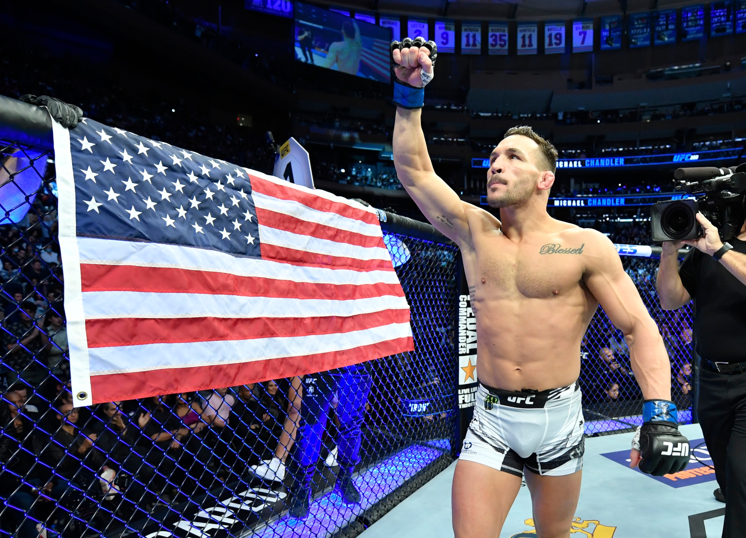 NEW YORK, NEW YORK - NOVEMBER 06: Michael Chandler prepares to fight Justin Gaethje in their lightweight fight during the UFC 268 event at Madison Square Garden on November 06, 2021 in New York City. (Photo by Jeff Bottari/Zuffa LLC)