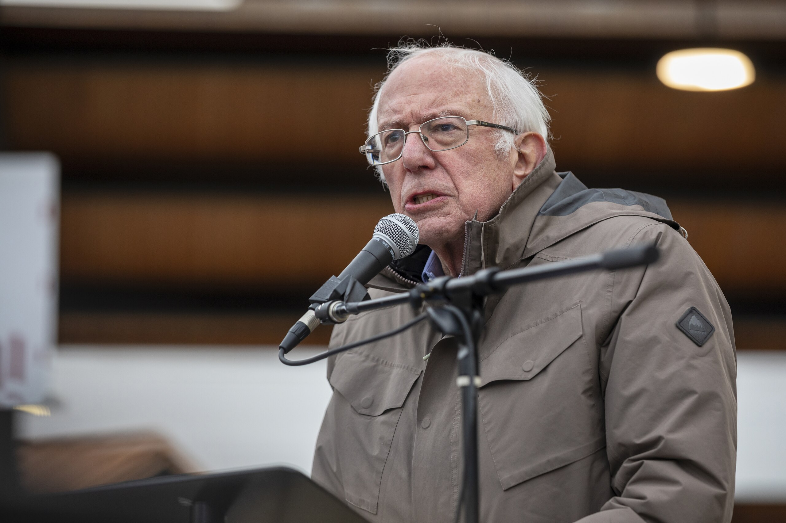 Senator Bernie Sanders, an Independent from Vermont, speaks during a union workers strike against Kellog Co. in Battle Creek, Michigan, U.S., on Friday, Dec. 17, 2021. Sanders rallied with striking Kellogg Co. workers in Michigan on Friday, after Kellogg said last month it was planning to hire replacement workers "where appropriate." Photographer: Elaine Cromie/Bloomberg via Getty Images