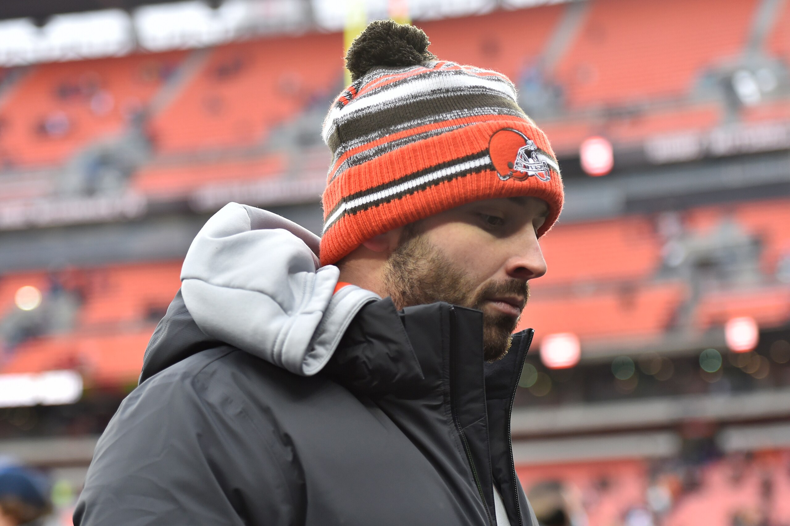 Cleveland Browns quarterback Baker Mayfield walks off the field after the Browns defeated the Cincinnati Bengals 21-16 in an NFL football game, Sunday, Jan. 9, 2022, in Cleveland. (AP Photo/David Richard) Cleveland Browns quarterback Baker Mayfield walks off the field after the Browns defeated the Cincinnati Bengals 21-16 in an NFL football game, Sunday, Jan. 9, 2022, in Cleveland. (AP Photo/David Richard)