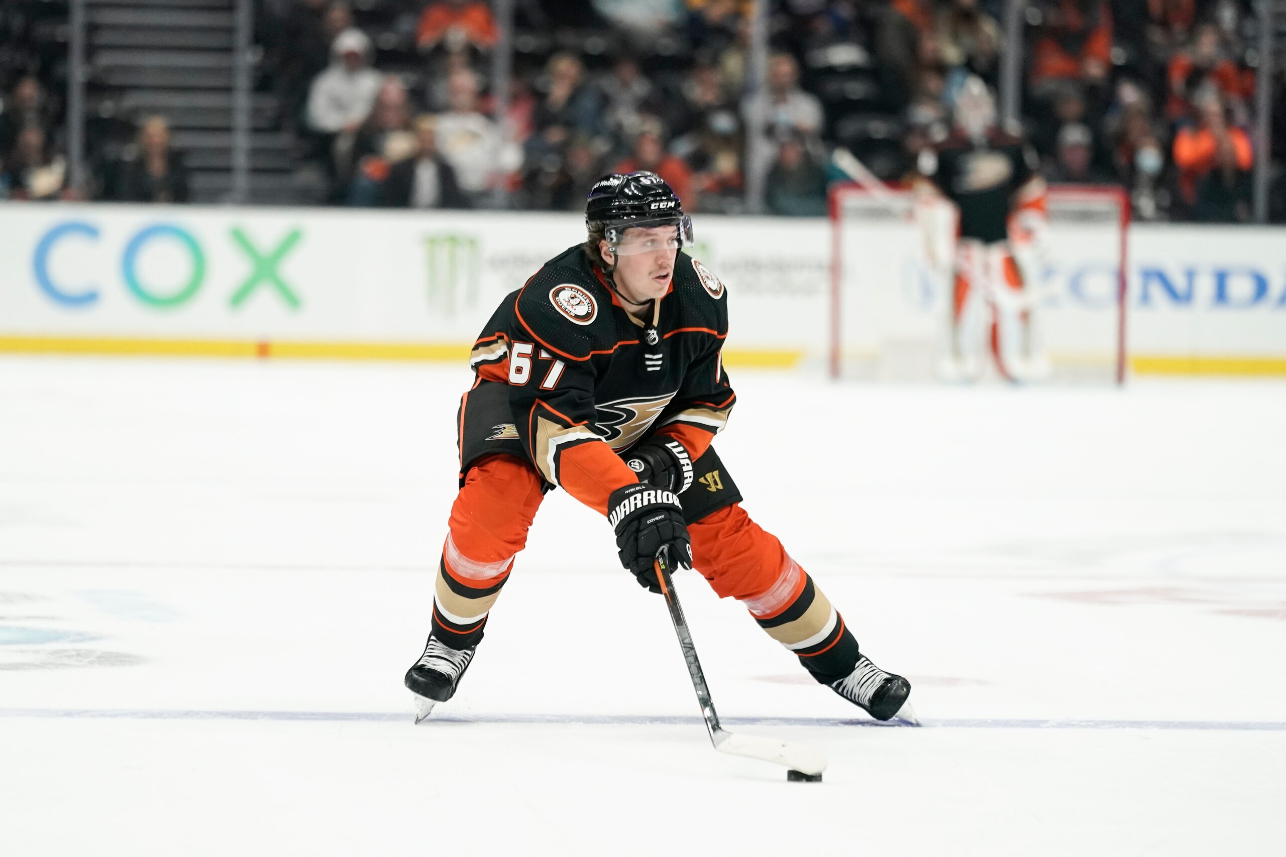 Anaheim Ducks' Rickard Rakell moves the puck during the third period of an NHL hockey game against the Vancouver Canucks Wednesday, Dec. 29, 2021, in Anaheim, Calif. (AP Photo/Jae C. Hong) Anaheim Ducks' Rickard Rakell moves the puck during the third period of an NHL hockey game against the Vancouver Canucks Wednesday, Dec. 29, 2021, in Anaheim, Calif. (AP Photo/Jae C. Hong)