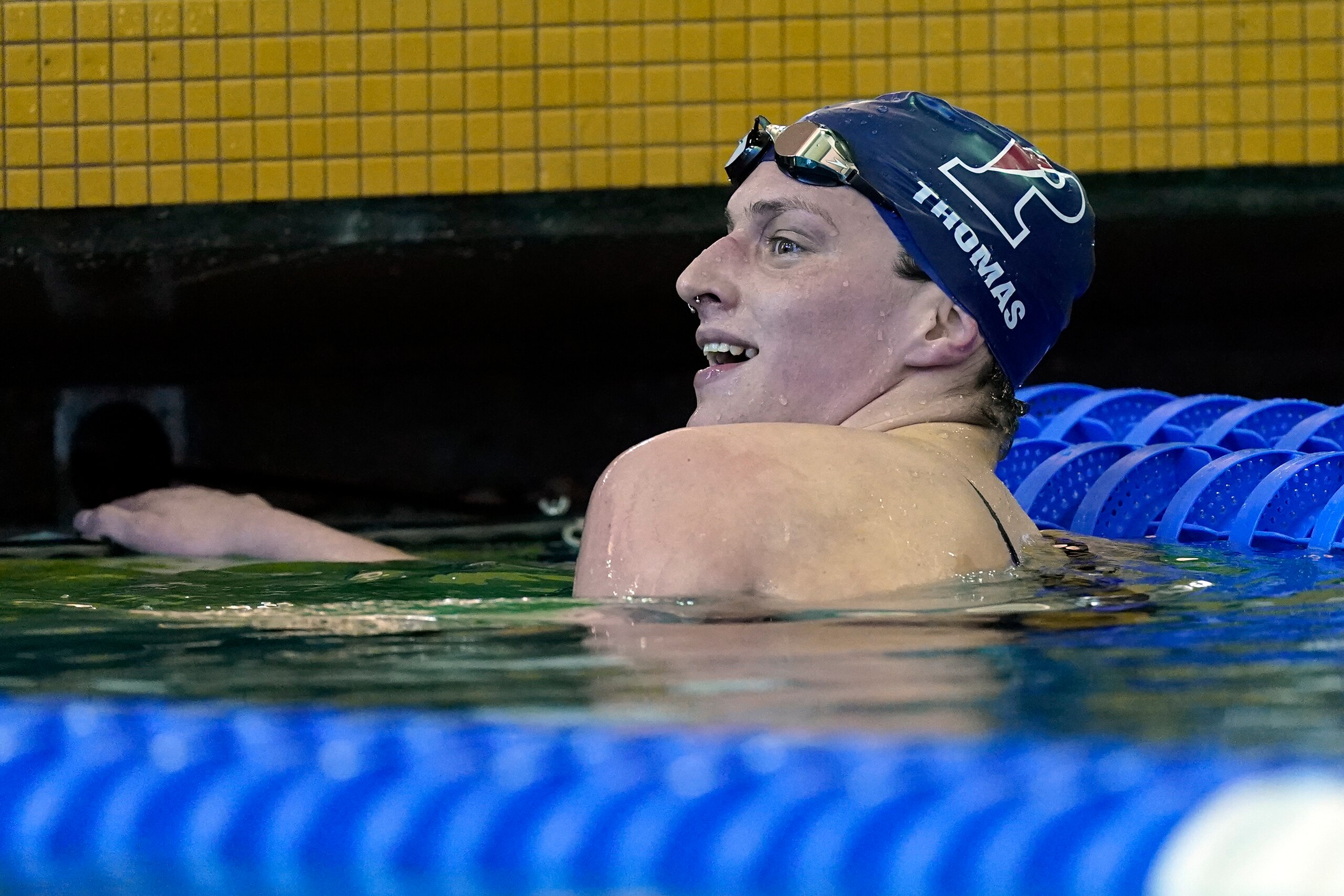 Pennsylvania's Lia Thomas smiles after winning a preliminary heat in the Women's NCAA 500 meter freestyle swimming championship start Thursday, March 17, 2022, in at Georgia Tech in Atlanta. (AP Photo/John Bazemore) Pennsylvania's Lia Thomas smiles after winning a preliminary heat in the Women's NCAA 500 meter freestyle swimming championship start Thursday, March 17, 2022, in at Georgia Tech in Atlanta. (AP Photo/John Bazemore)