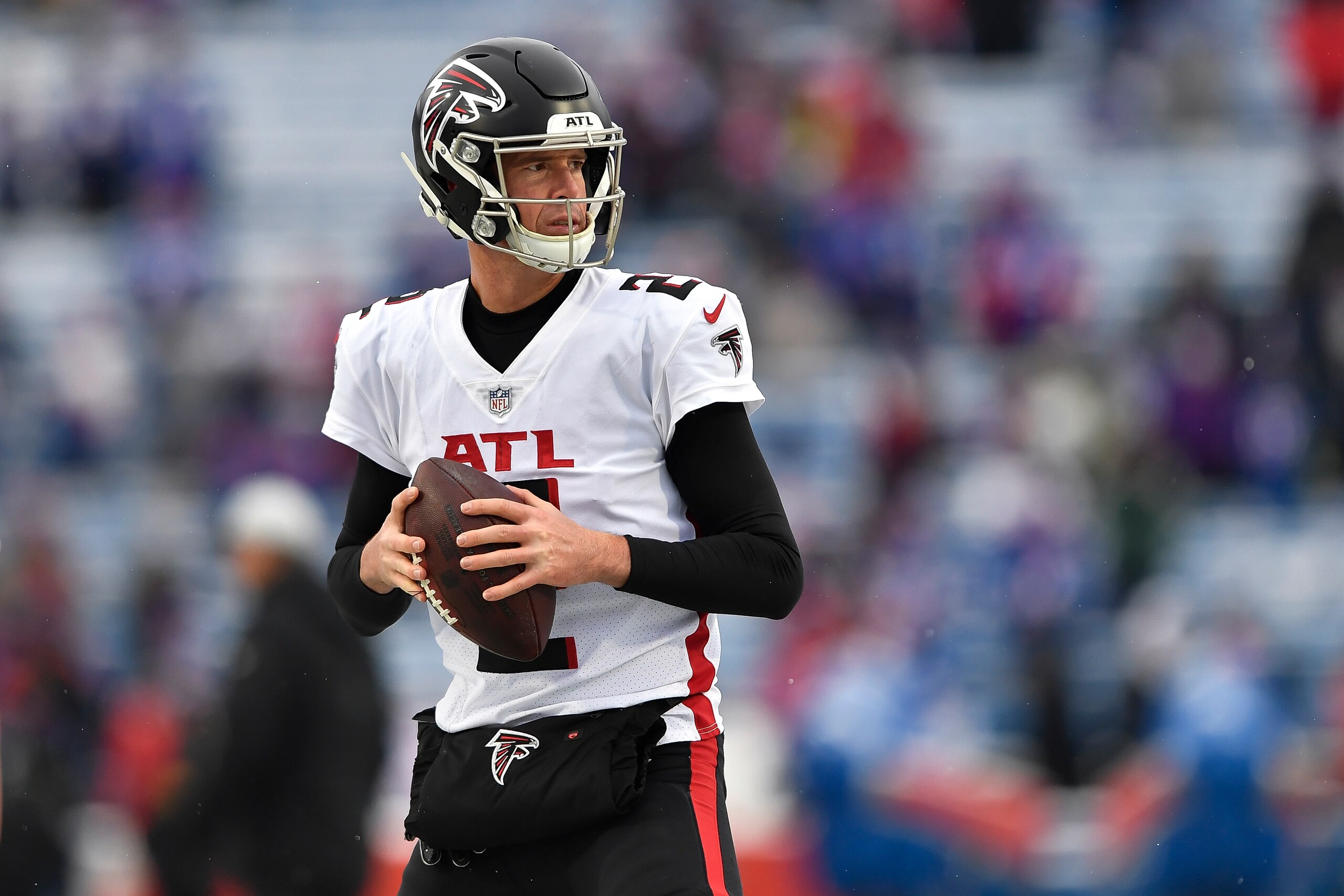 Atlanta Falcons quarterback Matt Ryan warms up before an NFL football game against the Buffalo Bills in Orchard Park, N.Y., Sunday, Jan. 2, 2022. (AP Photo/Adrian Kraus) Atlanta Falcons quarterback Matt Ryan warms up before an NFL football game against the Buffalo Bills in Orchard Park, N.Y., Sunday, Jan. 2, 2022. (AP Photo/Adrian Kraus)
