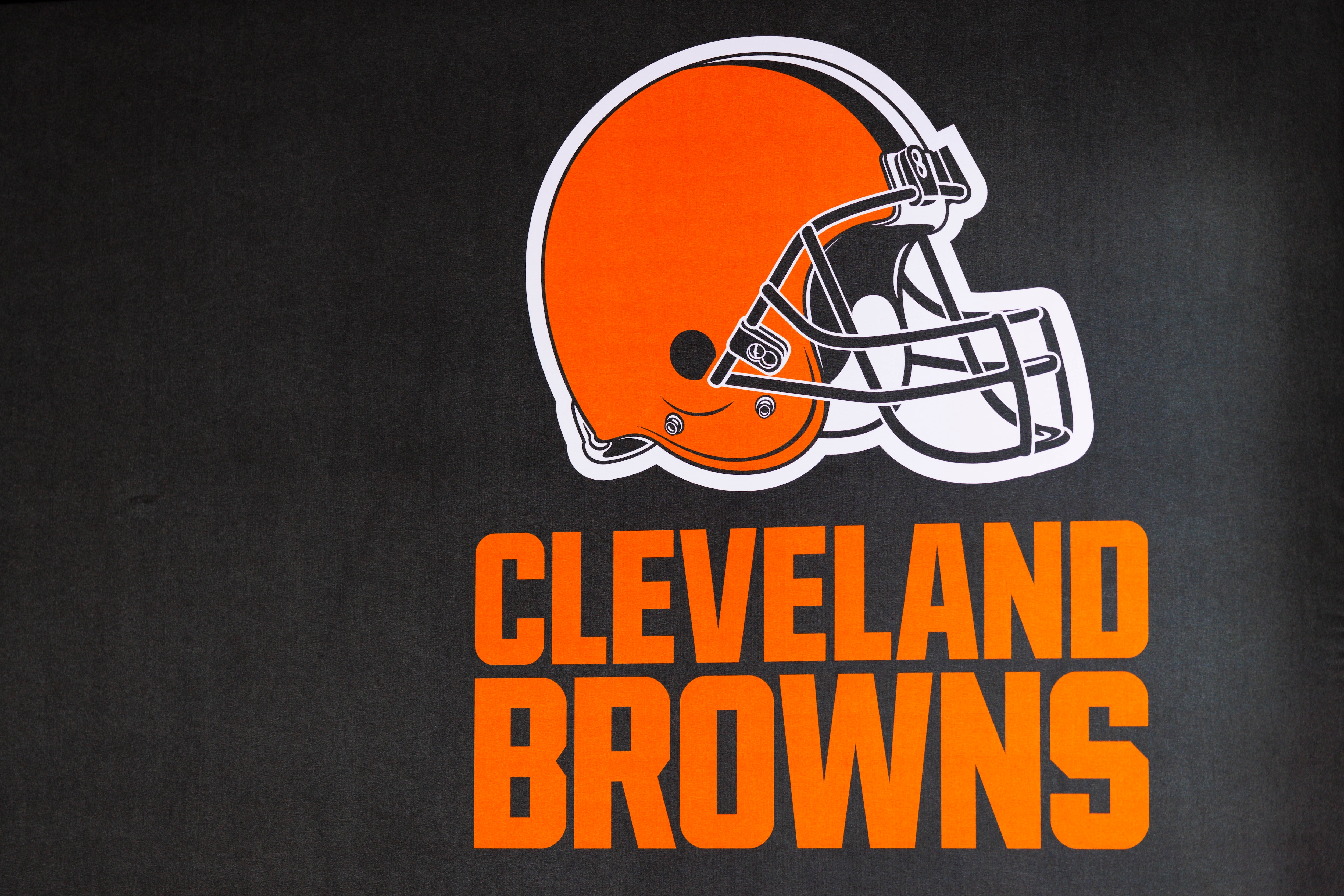 LOS ANGELES, CA - FEBRUARY 08: Detail view of the Cleveland Browns logo seen at the Super Bowl Experience on February 08, 2022, at the Los Angeles Convention Center in Los Angeles, CA. (Photo by Ric Tapia/Icon Sportswire via Getty Images)