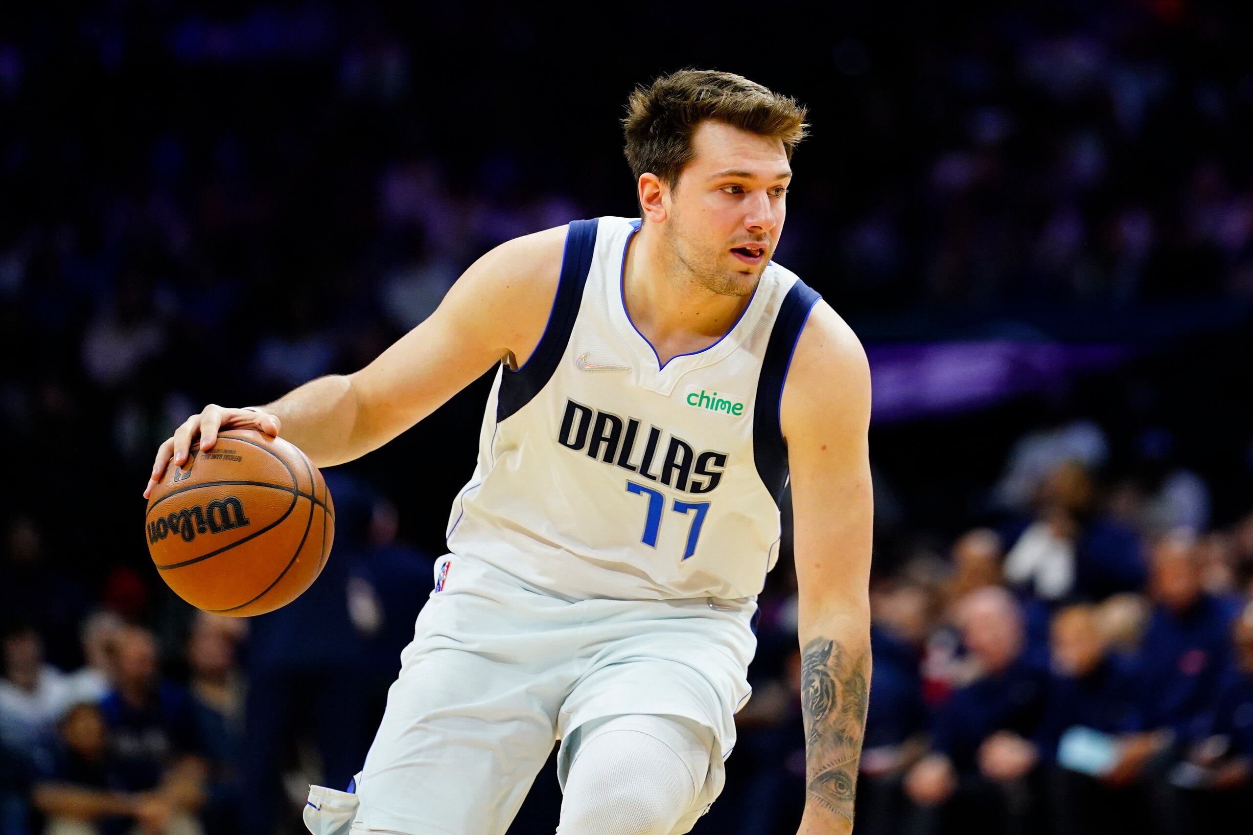 Dallas Mavericks' Luka Doncic plays during an NBA basketball game, Friday, March 18, 2022, in Philadelphia. (AP Photo/Matt Slocum) Dallas Mavericks' Luka Doncic plays during an NBA basketball game, Friday, March 18, 2022, in Philadelphia. (AP Photo/Matt Slocum)