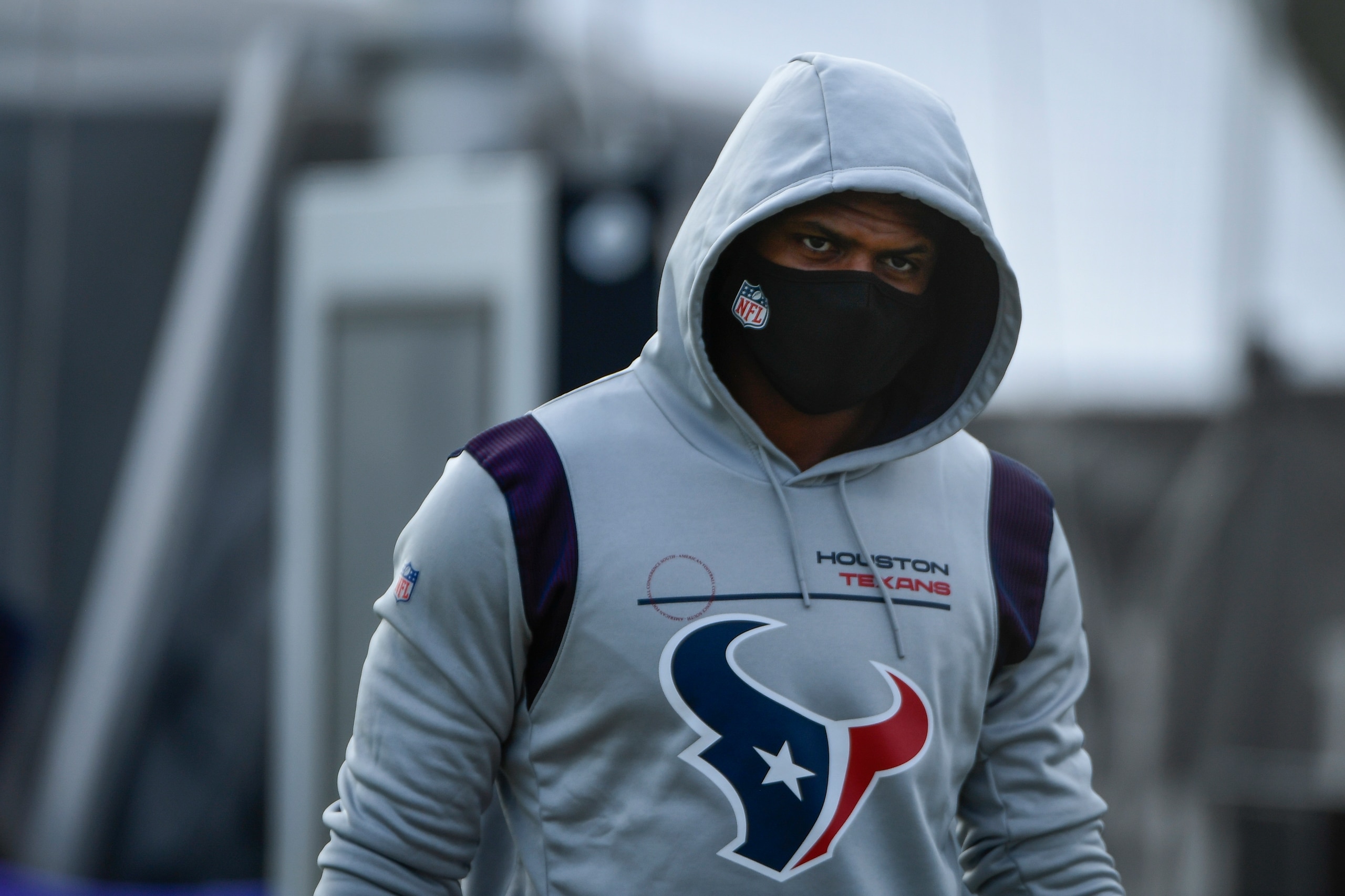 Texans quarterback Deshaun Watson arrives at NFL football practice Thursday, July 29, 2021, in Houston. (AP Photo/Justin Rex)