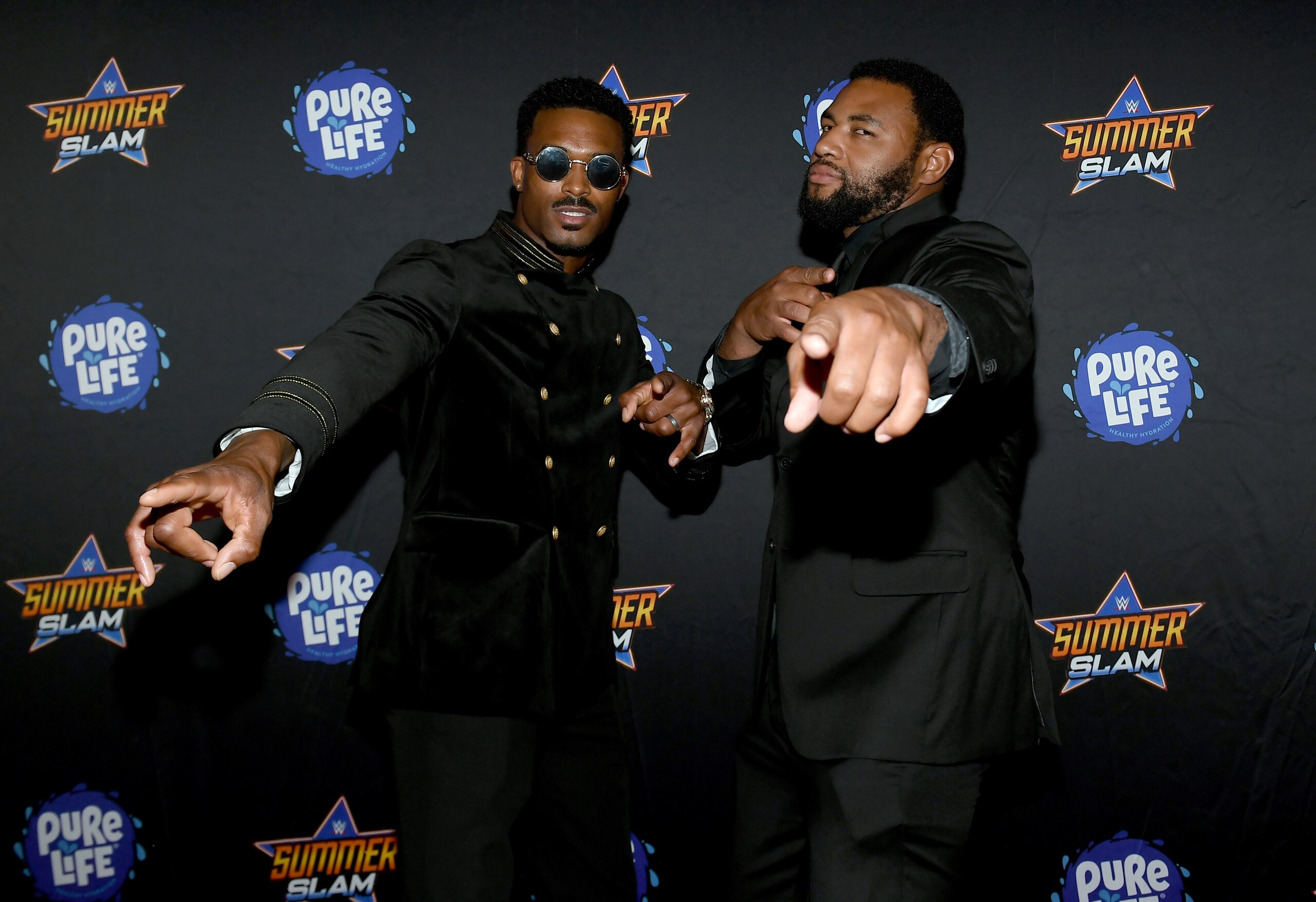 LAS VEGAS, NEVADA - AUGUST 21: Professional wrestlers Montez Ford (L) and Angelo Dawkins of "The Street Profits" attend the WWE SummerSlam after party at Delano Las Vegas at Mandalay Bay Resort and Casino on August 21, 2021 in Las Vegas, Nevada. (Photo by Bryan Steffy/Getty Images for WWE SummerSlam After Party)