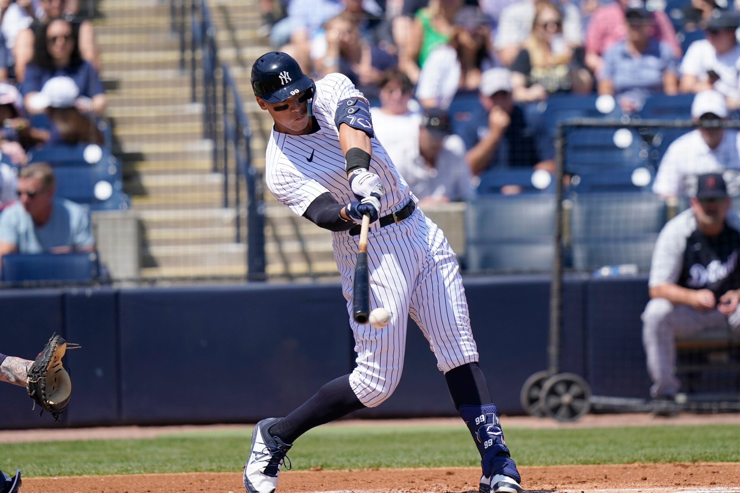 New York Yankees Aaron Judge bats during a spring training baseball baseball game against the Detroit Tigers, Sunday, March 20, 2022, in Tampa, Fla. (AP Photo/Lynne Sladky) New York Yankees Aaron Judge bats during a spring training baseball baseball game against the Detroit Tigers, Sunday, March 20, 2022, in Tampa, Fla. (AP Photo/Lynne Sladky)