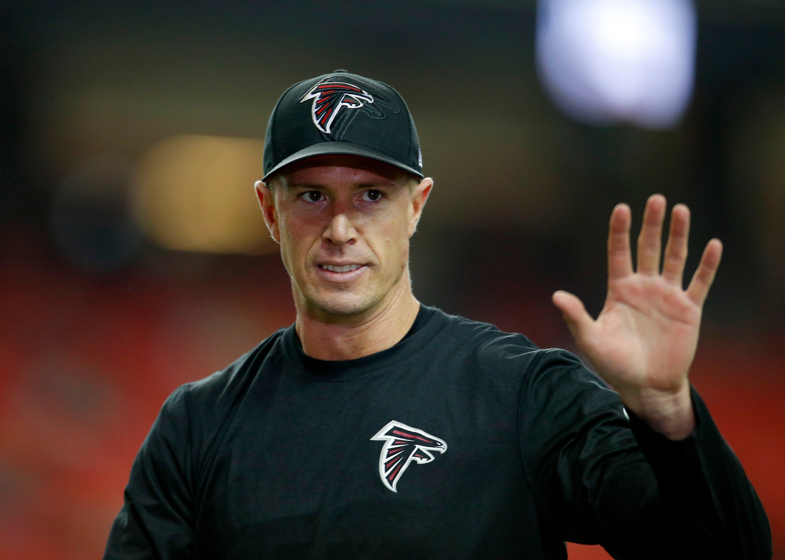 ATLANTA, GA - JANUARY 22: Atlanta Falcons quarterback Matt Ryan (2) waves to fans prior to the NFC Championship game between the Green Bay Packers and Atlanta Falcons on January 22, 2017, at the Georgia Dome in Atlanta, GA. (Photo by Todd Kirkland/Icon Sportswire via Getty Images)