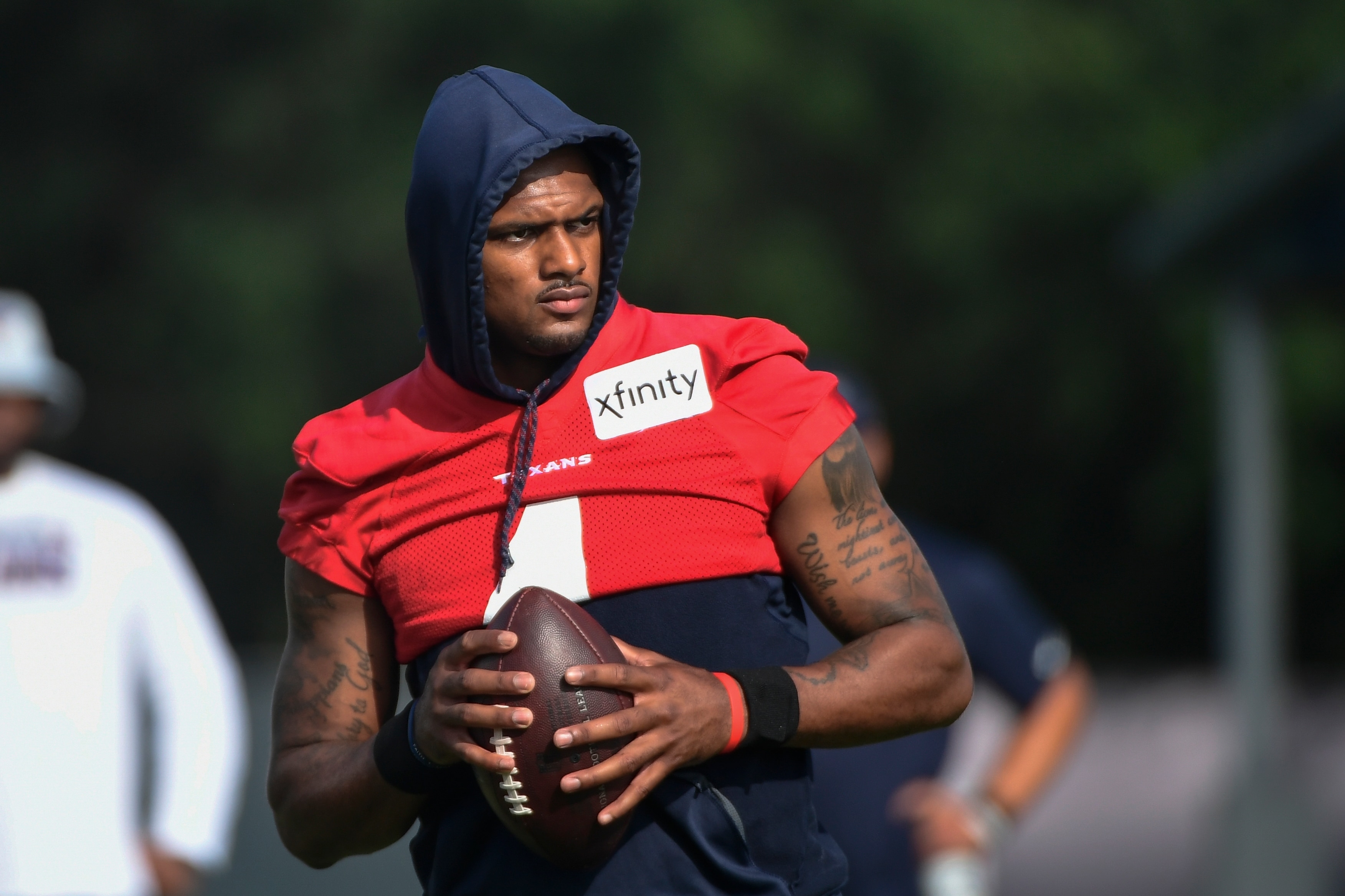 Texans quarterback Deshaun Watson (4) practices with the team during NFL football practice Monday, Aug. 2, 2021, in Houston. (AP Photo/Justin Rex)