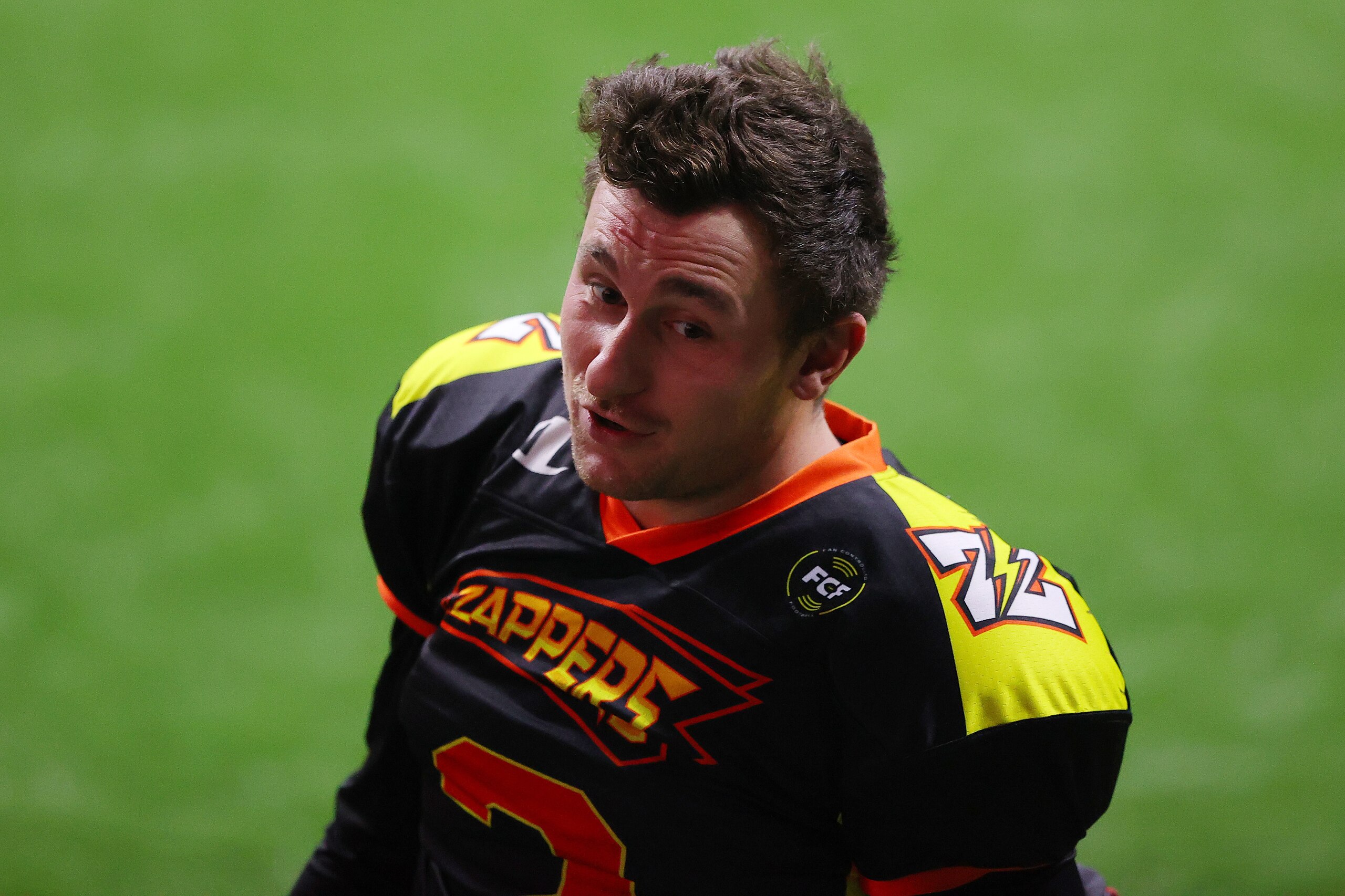 DULUTH, GEORGIA - FEBRUARY 20: Johnny Manziel #2 of the Zappers warms up against the Glacier Boyz during a Fan Controlled Football game at Infinite Energy Arena on February 20, 2021 in Duluth, Georgia. (Photo by Kevin C. Cox/Fan Controlled Football/Getty Images)