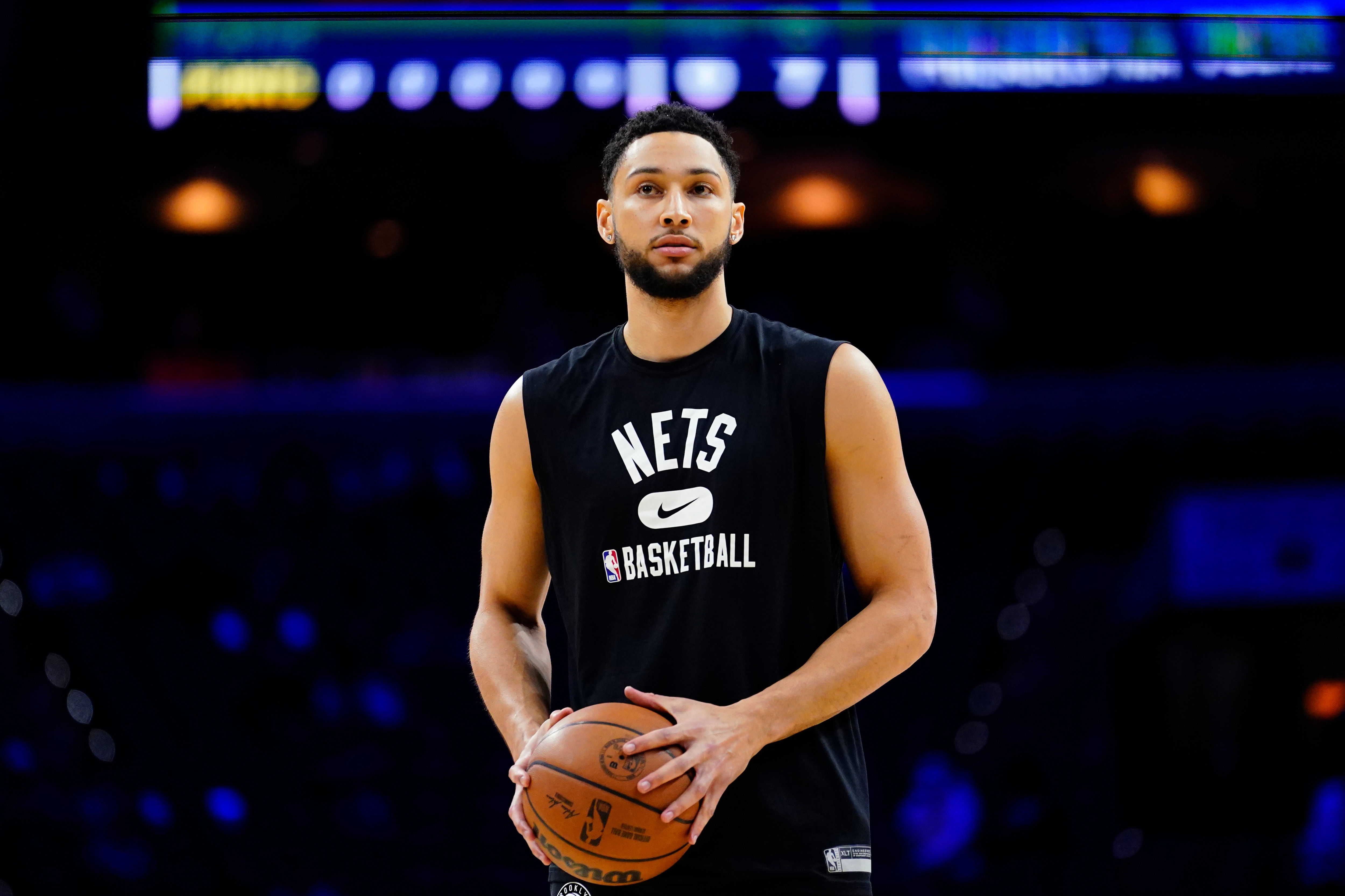 Brooklyn Nets' Ben Simmons watches practice before an NBA basketball game against the Philadelphia 76ers, Thursday, March 10, 2022, in Philadelphia. (AP Photo/Matt Slocum) Brooklyn Nets' Ben Simmons watches practice before an NBA basketball game against the Philadelphia 76ers, Thursday, March 10, 2022, in Philadelphia. (AP Photo/Matt Slocum)