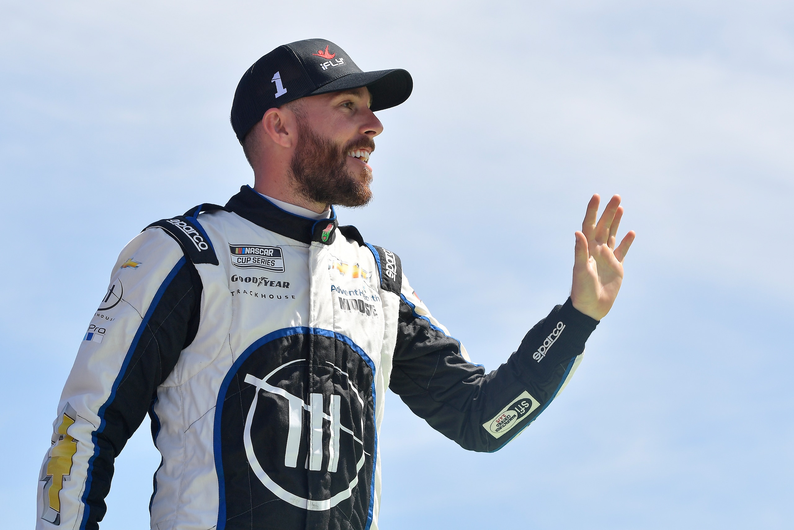 AUSTIN, TEXAS - MARCH 27: Ross Chastain, driver of the #1 ONX Homes/iFly Chevrolet, waves to fans onstage during driver intros prior to the NASCAR Cup Series Echopark Automotive Grand Prix at Circuit of The Americas on March 27, 2022 in Austin, Texas. (Photo by Logan Riely/Getty Images)