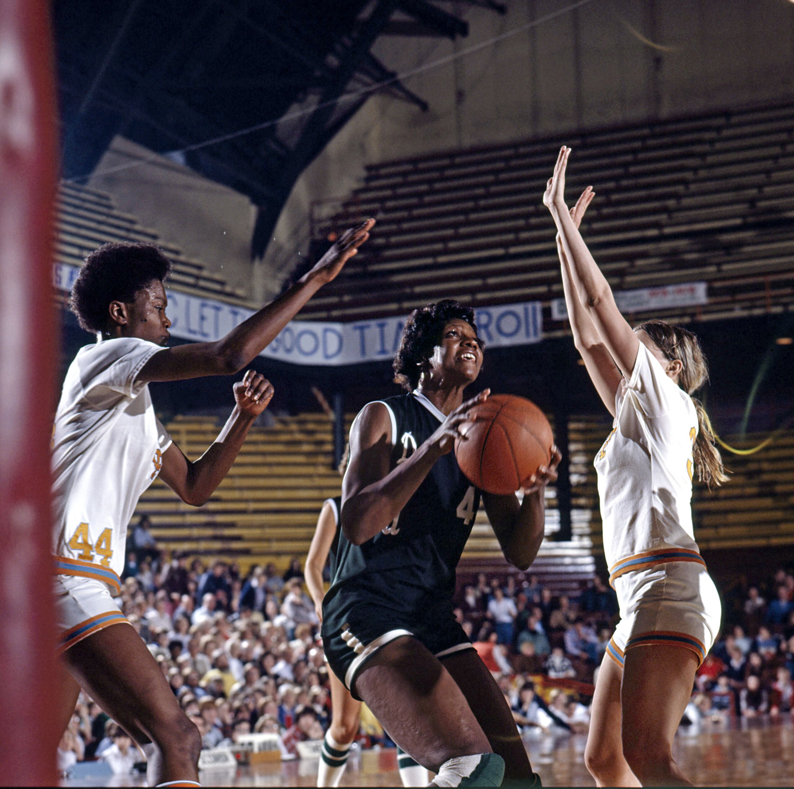 College Basketball: AIAW Semifinal: Delta State Lusia Harris (45) in action vs Tennessee at Williams arena.
Minneapolis, MN 3/25/1977
CREDIT: John G. Zimmerman (Photo by John G. Zimmerman /Sports Illustrated via Getty Images) College Basketball: AIAW Semifinal: Delta State Lusia Harris (45) in action vs Tennessee at Williams arena.
Minneapolis, MN 3/25/1977
CREDIT: John G. Zimmerman (Photo by John G. Zimmerman /Sports Illustrated via Getty Images)