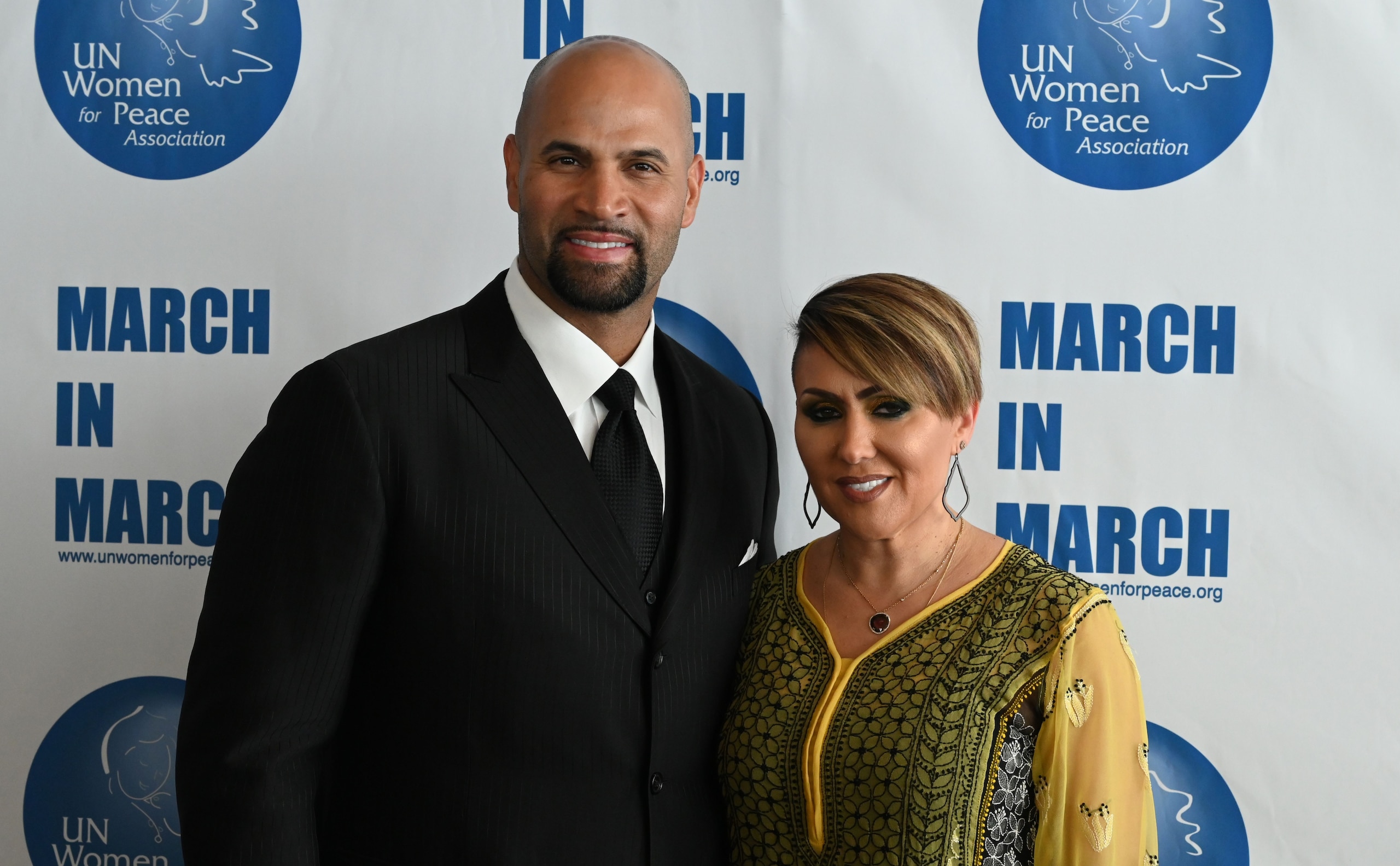 Albert Pujols and Deidre Pujols attend the UN Women for Peace Association 2019 Annual Awards Luncheon in celebration of the International Women's Day, on March 1, 2019 at the  United Nations Headquarters in New York. (Photo by TIMOTHY A. CLARY / AFP)        (Photo credit should read TIMOTHY A. CLARY/AFP via Getty Images)