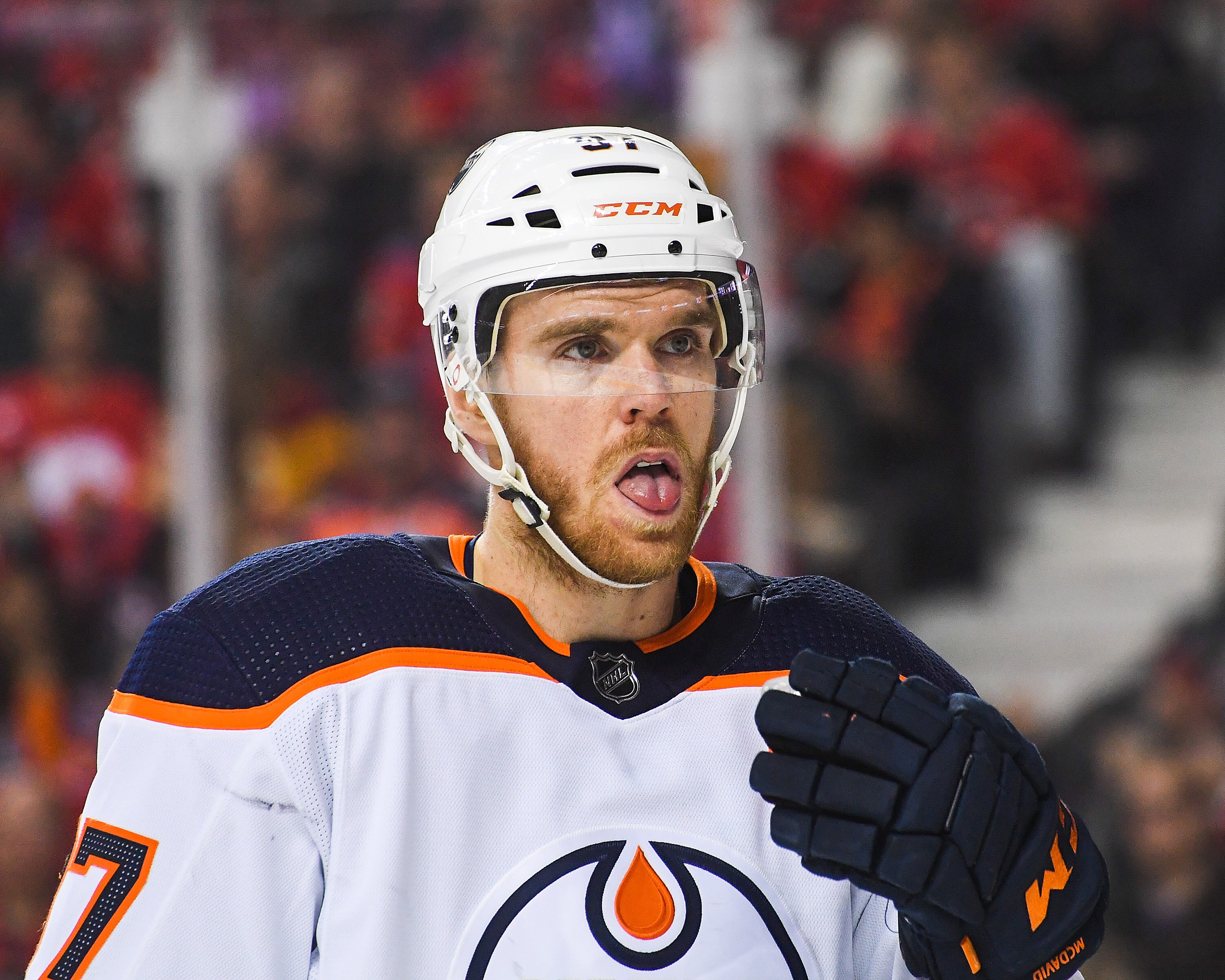 CALGARY, AB - MARCH 26: Connor McDavid #97 of the Edmonton Oilers in action against the Calgary Flames during an NHL game at Scotiabank Saddledome on March 26 2022 in Calgary, Alberta, Canada. The Calgary Flames defeated the Edmonton Oilers 9-5. (Photo by Derek Leung/Getty Images)