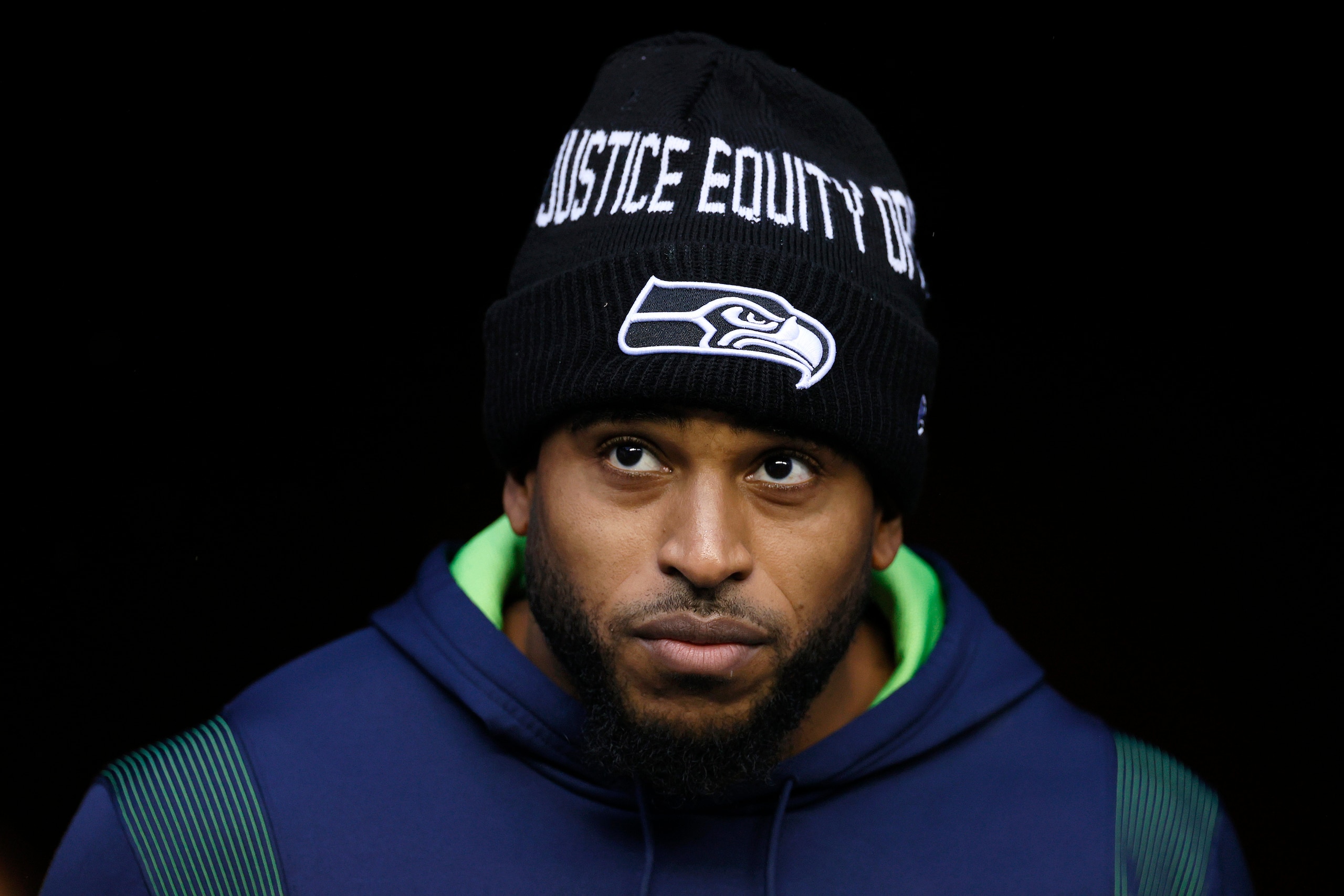 SEATTLE, WASHINGTON - JANUARY 02: Bobby Wagner #54 of the Seattle Seahawks looks on before the game against the Detroit Lions at Lumen Field on January 02, 2022 in Seattle, Washington. (Photo by Steph Chambers/Getty Images)