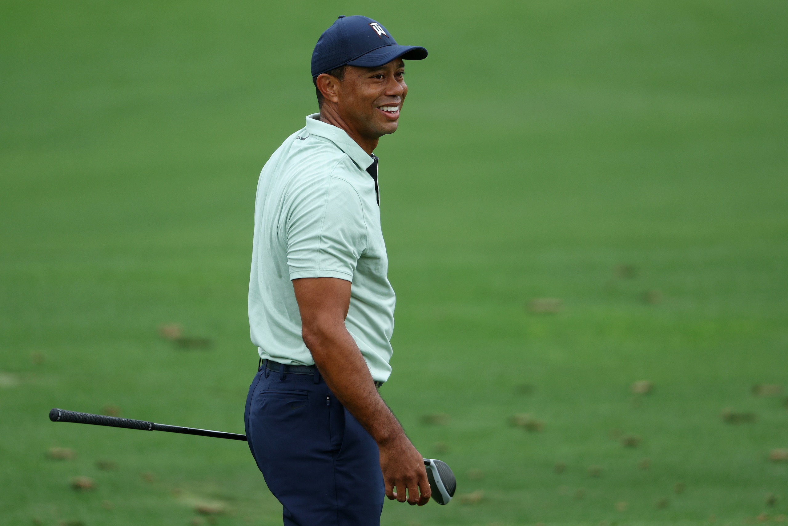 AUGUSTA, GEORGIA - APRIL 05: Tiger Woods of the United States warms up on the range during a practice round prior to the Masters at Augusta National Golf Club on April 05, 2022 in Augusta, Georgia. (Photo by Andrew Redington/Getty Images)
