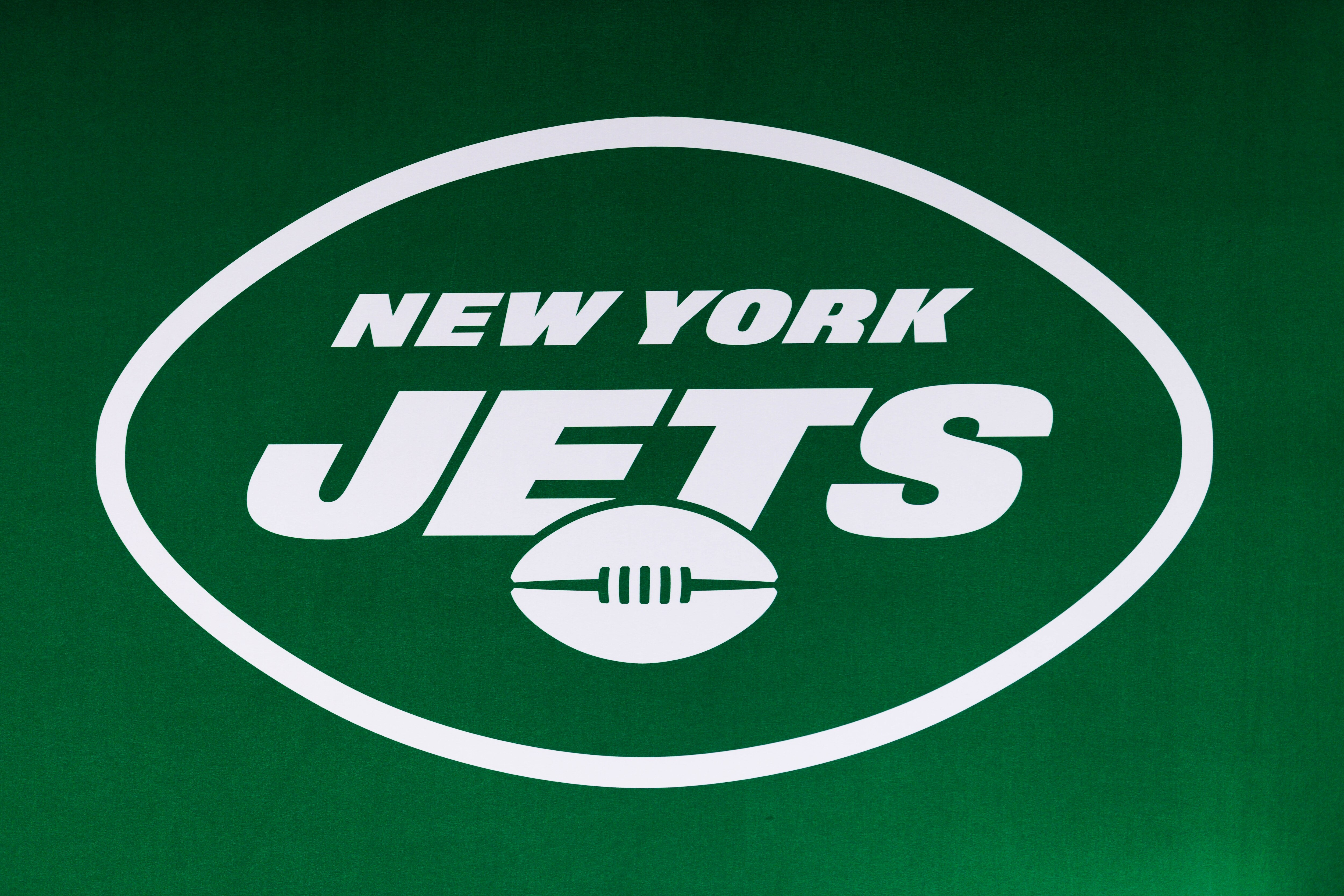 LOS ANGELES, CA - FEBRUARY 08: Detail view of the New York Jets logo seen at the Super Bowl Experience on February 08, 2022, at the Los Angeles Convention Center in Los Angeles, CA. (Photo by Ric Tapia/Icon Sportswire via Getty Images)