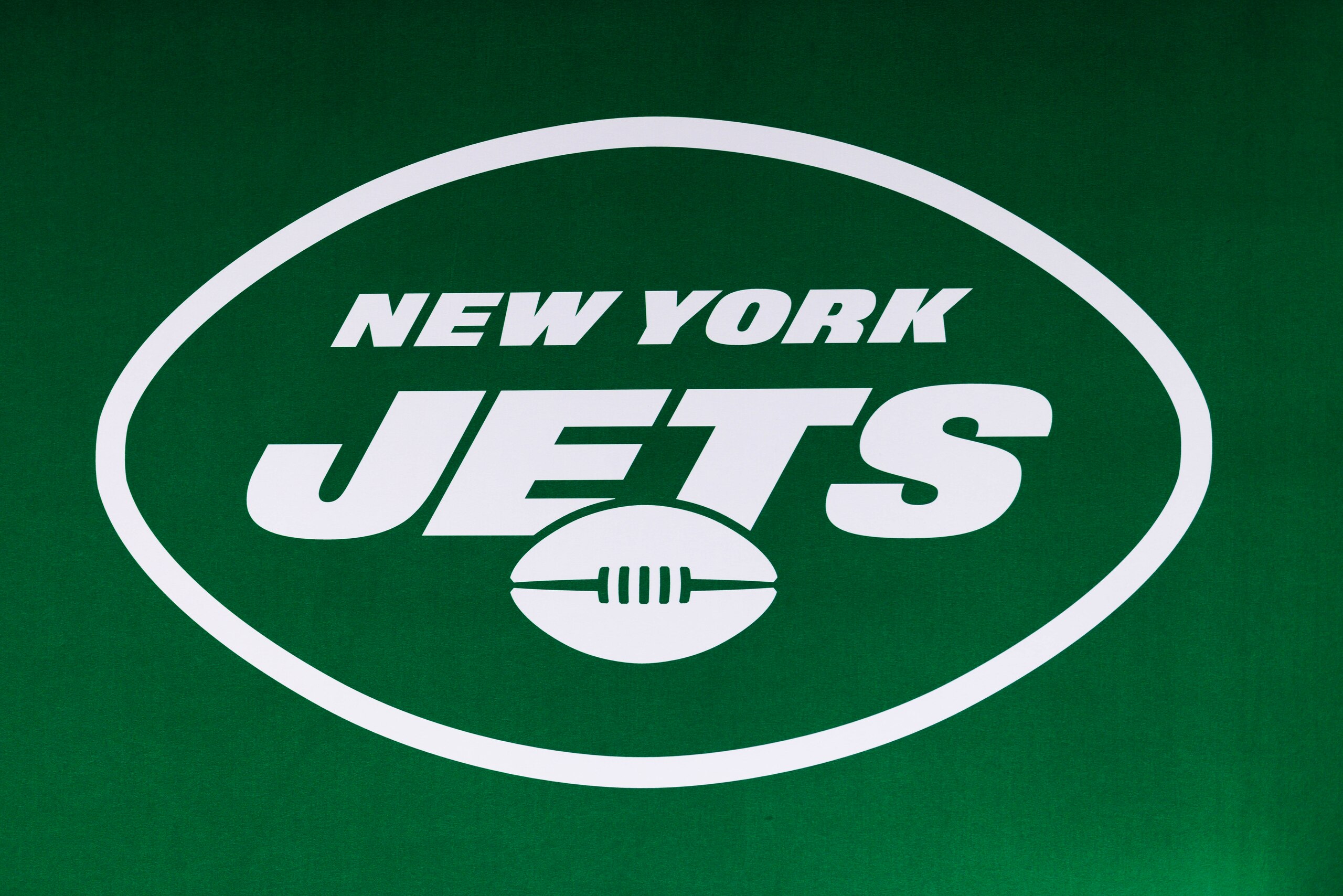LOS ANGELES, CA - FEBRUARY 08: Detail view of the New York Jets logo seen at the Super Bowl Experience on February 08, 2022, at the Los Angeles Convention Center in Los Angeles, CA. (Photo by Ric Tapia/Icon Sportswire via Getty Images)