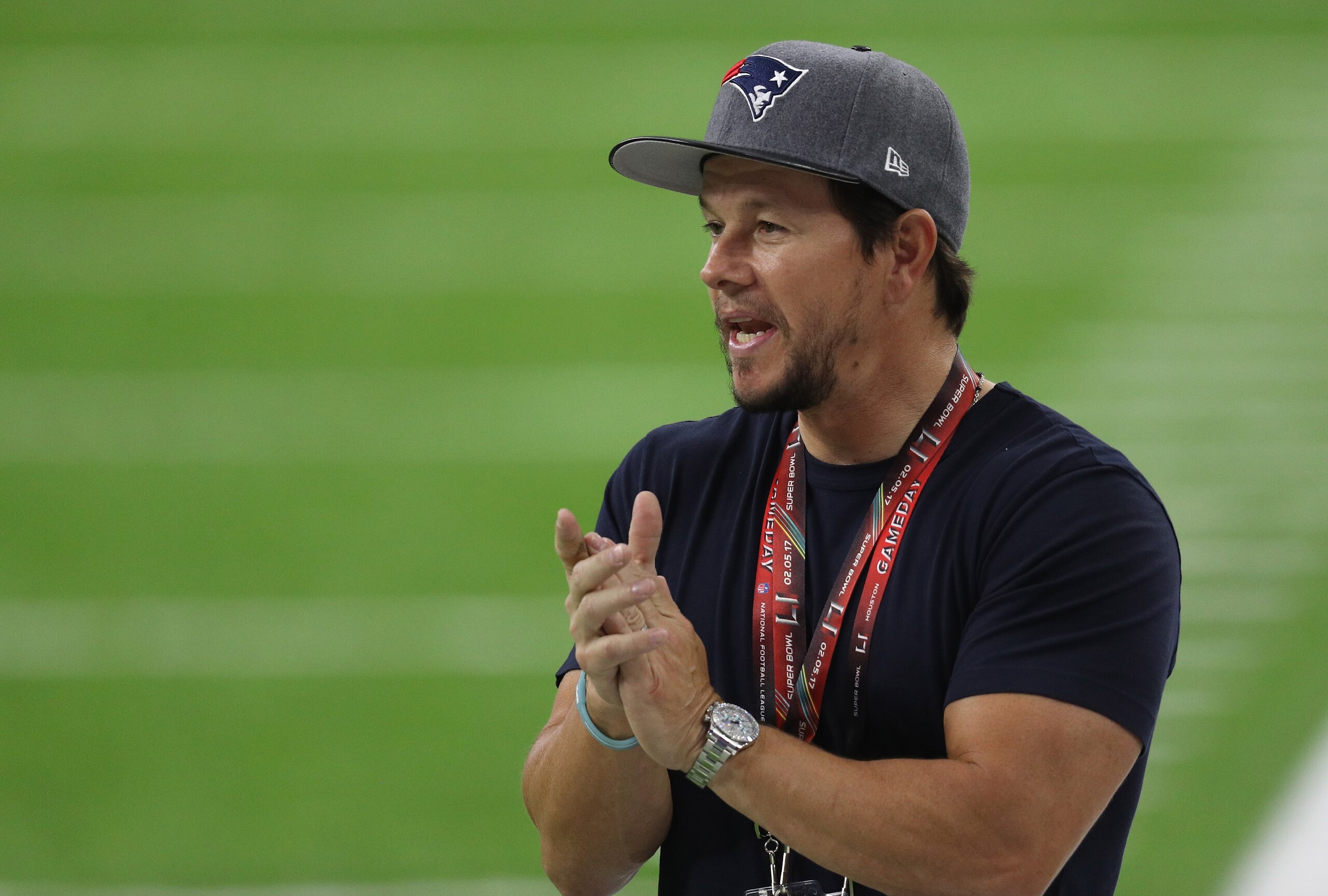 HOUSTON, TX - FEBRUARY 05: Actor Mark Wahlberg looks on prior to Super Bowl 51 between the Atlanta Falcons and the New England Patriots at NRG Stadium on February 5, 2017 in Houston, Texas.  (Photo by Patrick Smith/Getty Images)