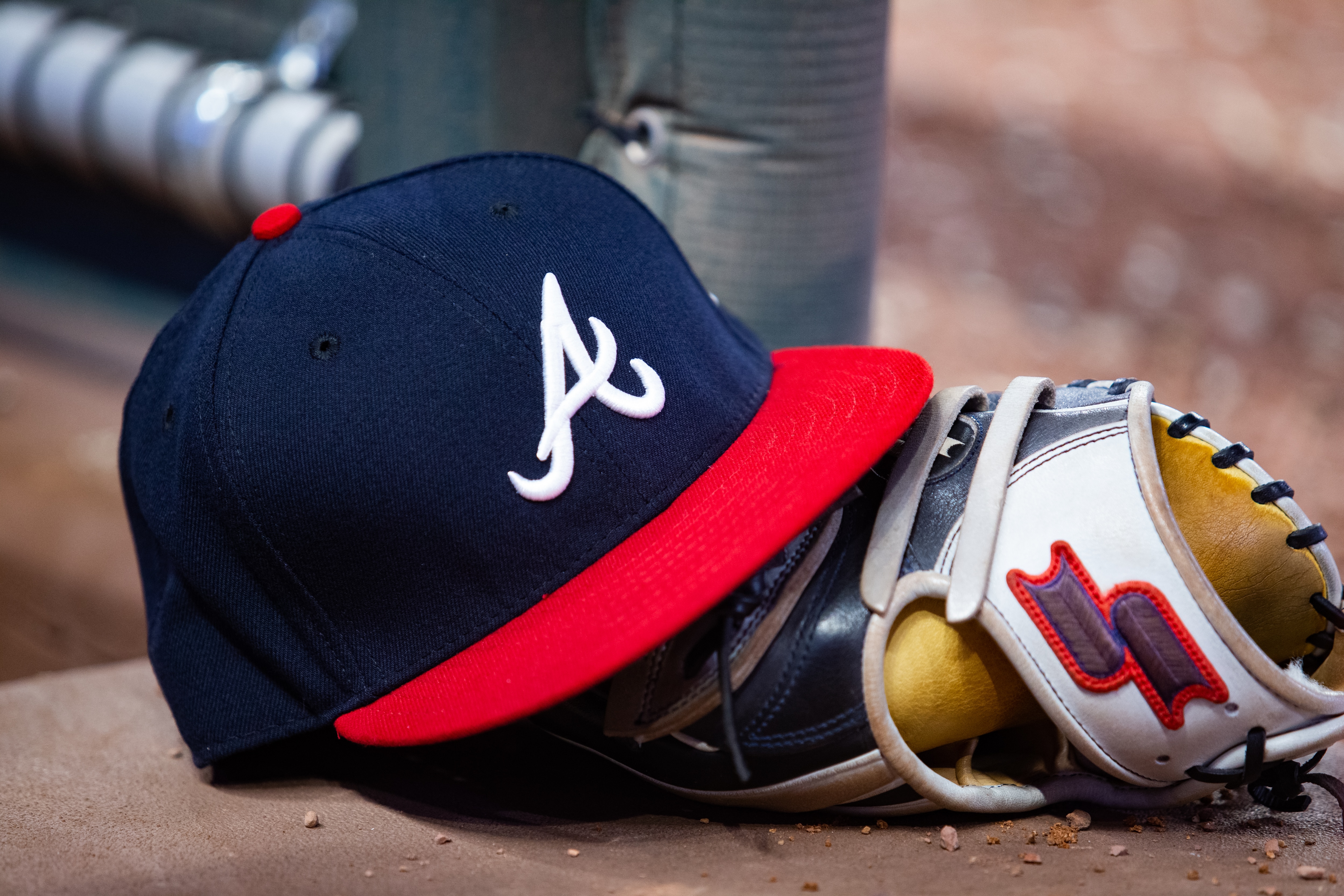 ATLANTA, GA - AUGUST 13: An Atlanta Braves hat is seen during the game against the New York Mets at SunTrust Park on August 13, 2019 in Atlanta, Georgia. (Photo by Carmen Mandato/Getty Images)