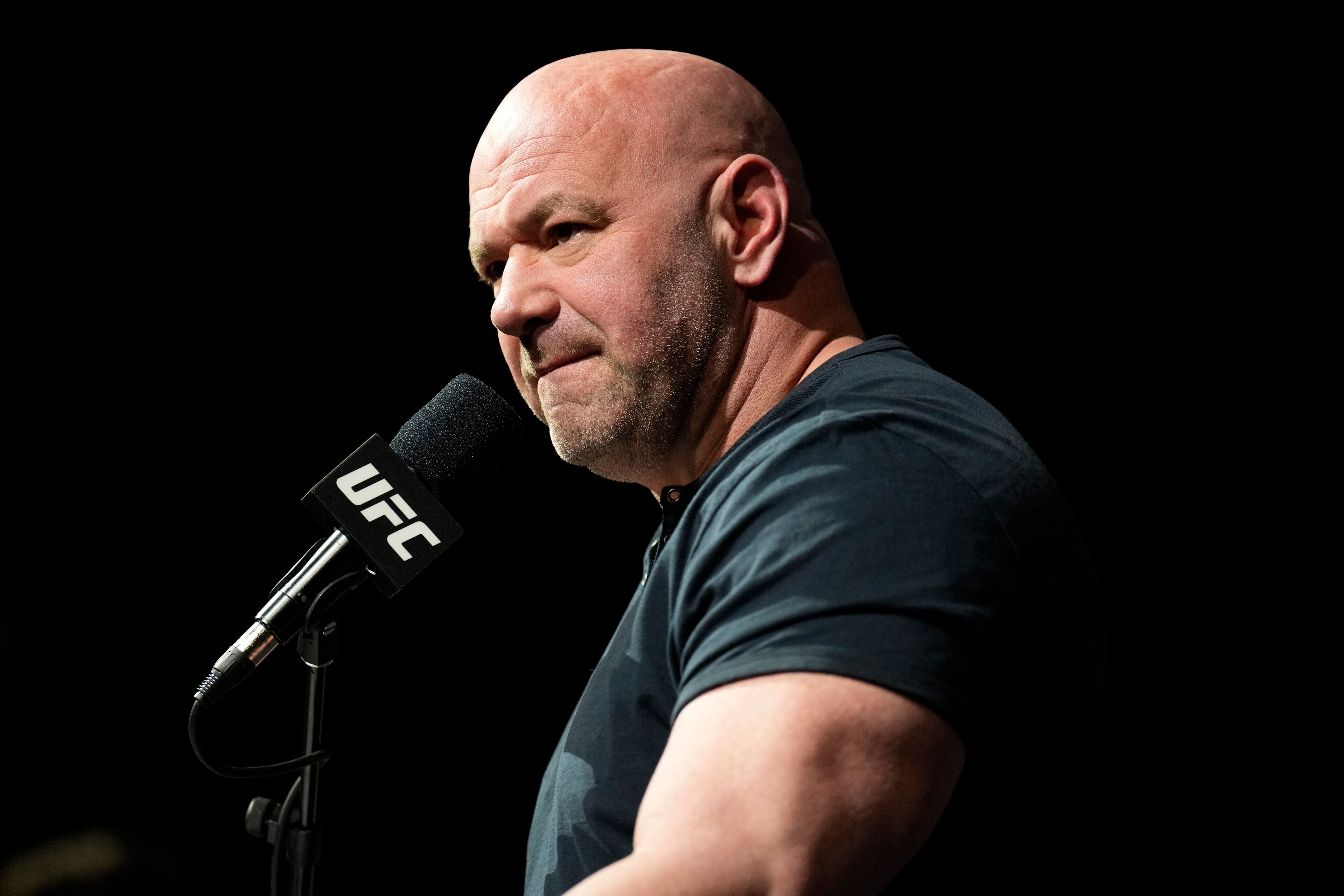 LAS VEGAS, NEVADA - MARCH 03: UFC president Dana White is seen on stage during the UFC 272 press conference on March 03, 2022 in Las Vegas, Nevada. (Photo by Chris Unger/Zuffa LLC) LAS VEGAS, NEVADA - MARCH 03: UFC president Dana White is seen on stage during the UFC 272 press conference on March 03, 2022 in Las Vegas, Nevada. (Photo by Chris Unger/Zuffa LLC)