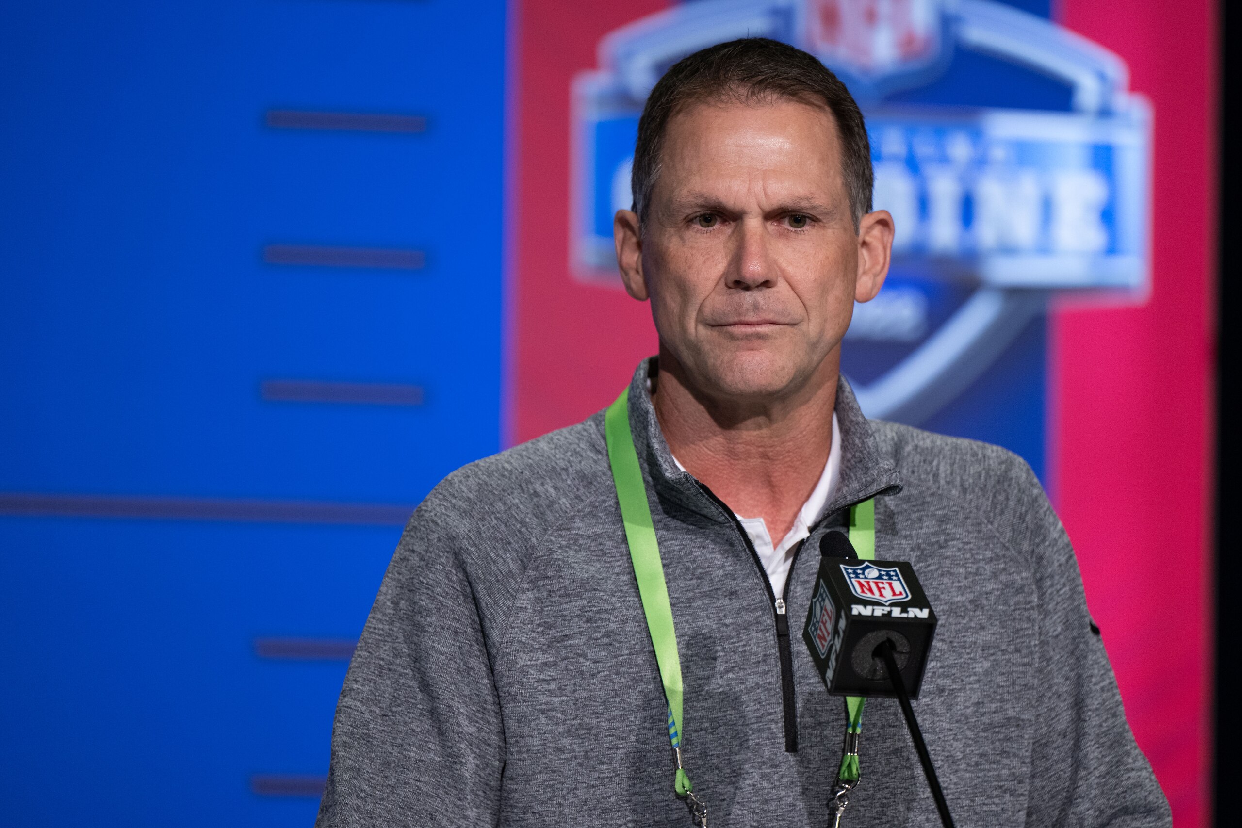 INDIANAPOLIS, IN - MARCH 01: Jacksonville Jaguars general manager Trent Baalke answers questions from the media during the NFL Scouting Combine on March 1, 2022, at the Indiana Convention Center in Indianapolis, IN. (Photo by Zach Bolinger/Icon Sportswire via Getty Images)